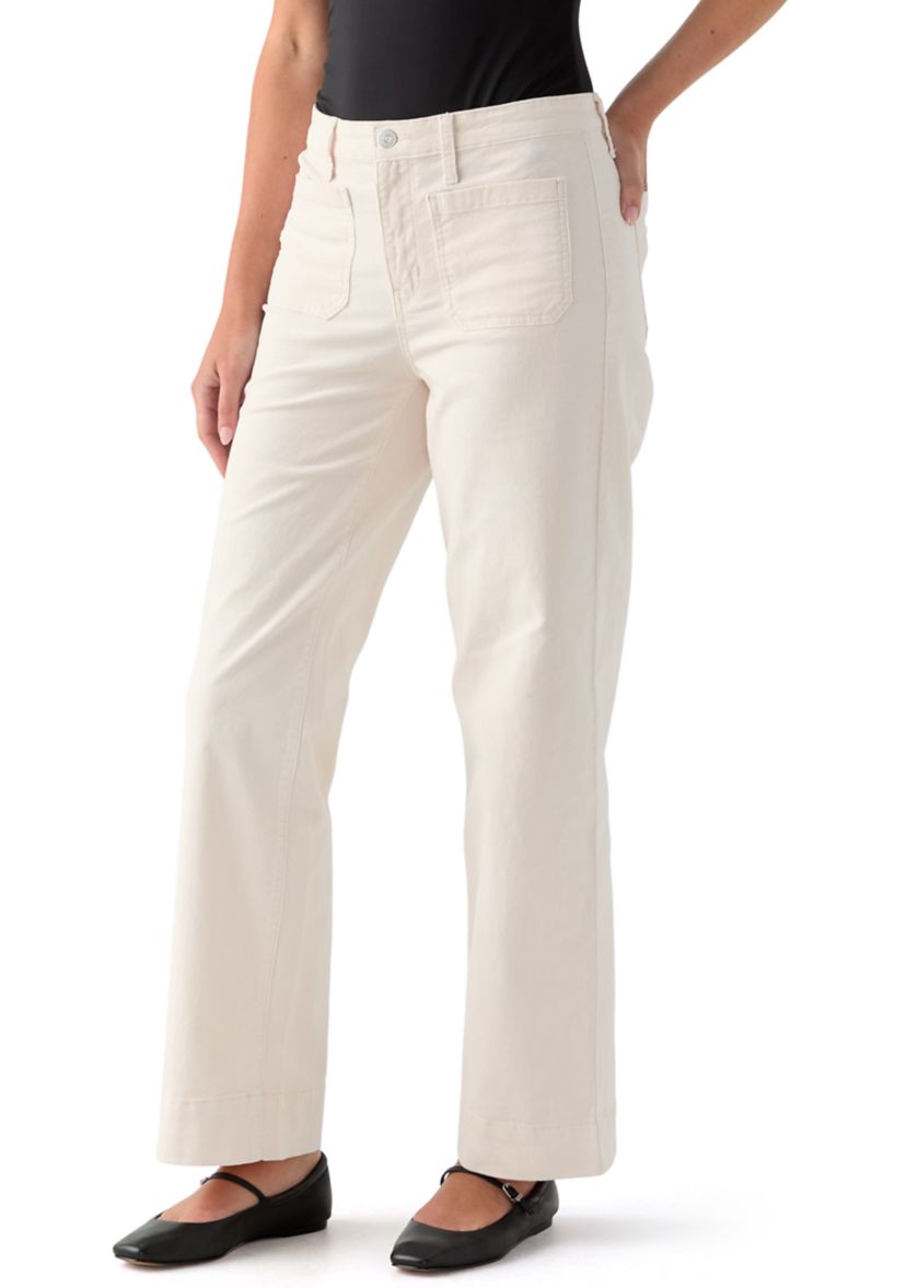 Womens High Rise Pocket Wide Leg Boyfriend Jeans 