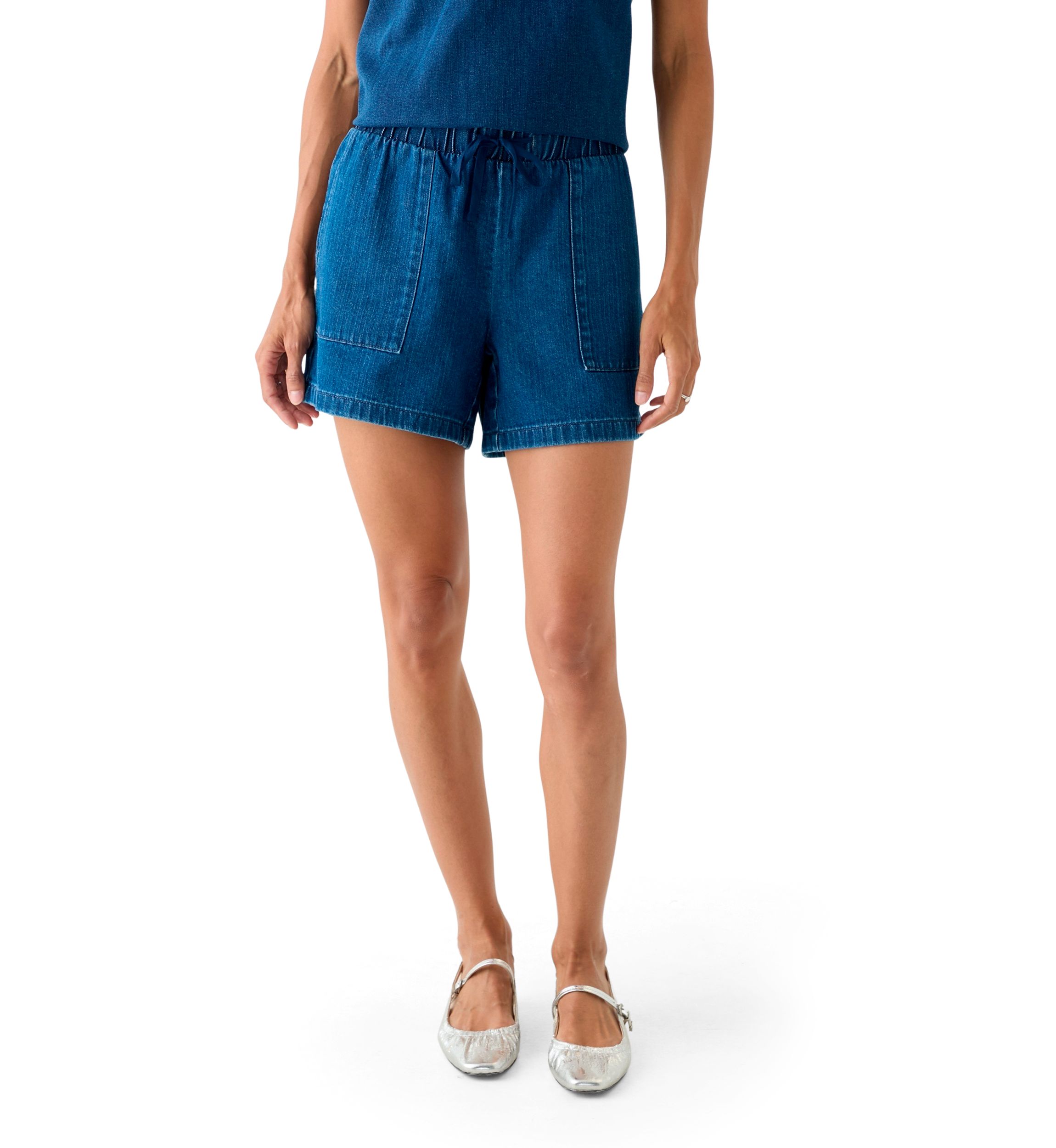 Womens Denim Tie Waist Shorts 