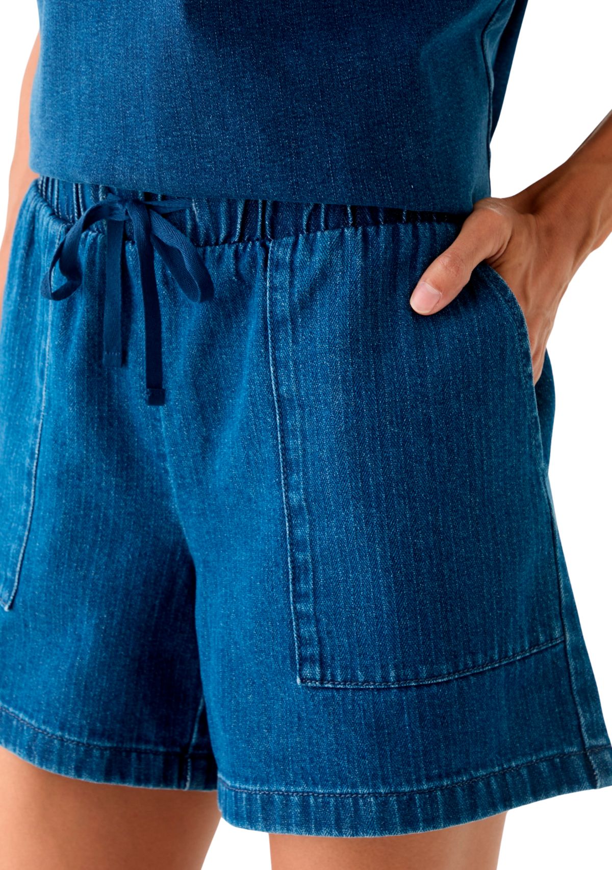 Womens Denim Tie Waist Shorts 