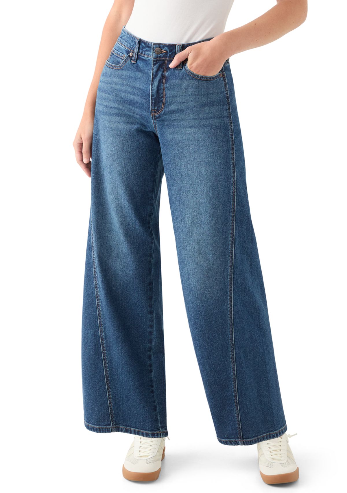 Womens High Rise Seamed Wide Leg Jeans 