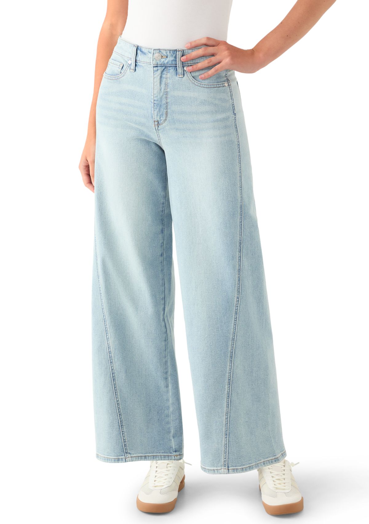Womens High Rise Seamed Wide Leg Jeans 