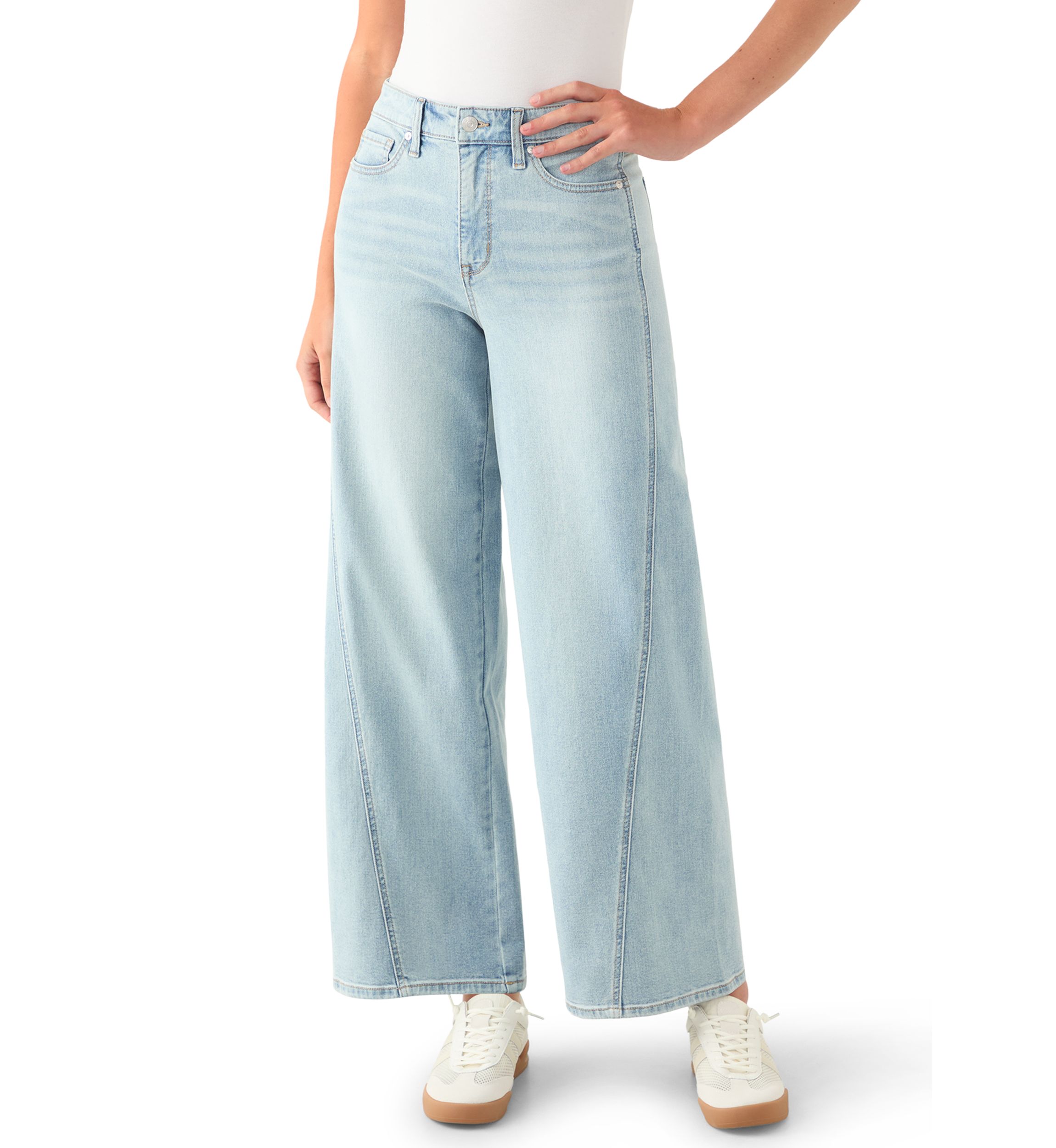 Womens High Rise Seamed Wide Leg Jeans 