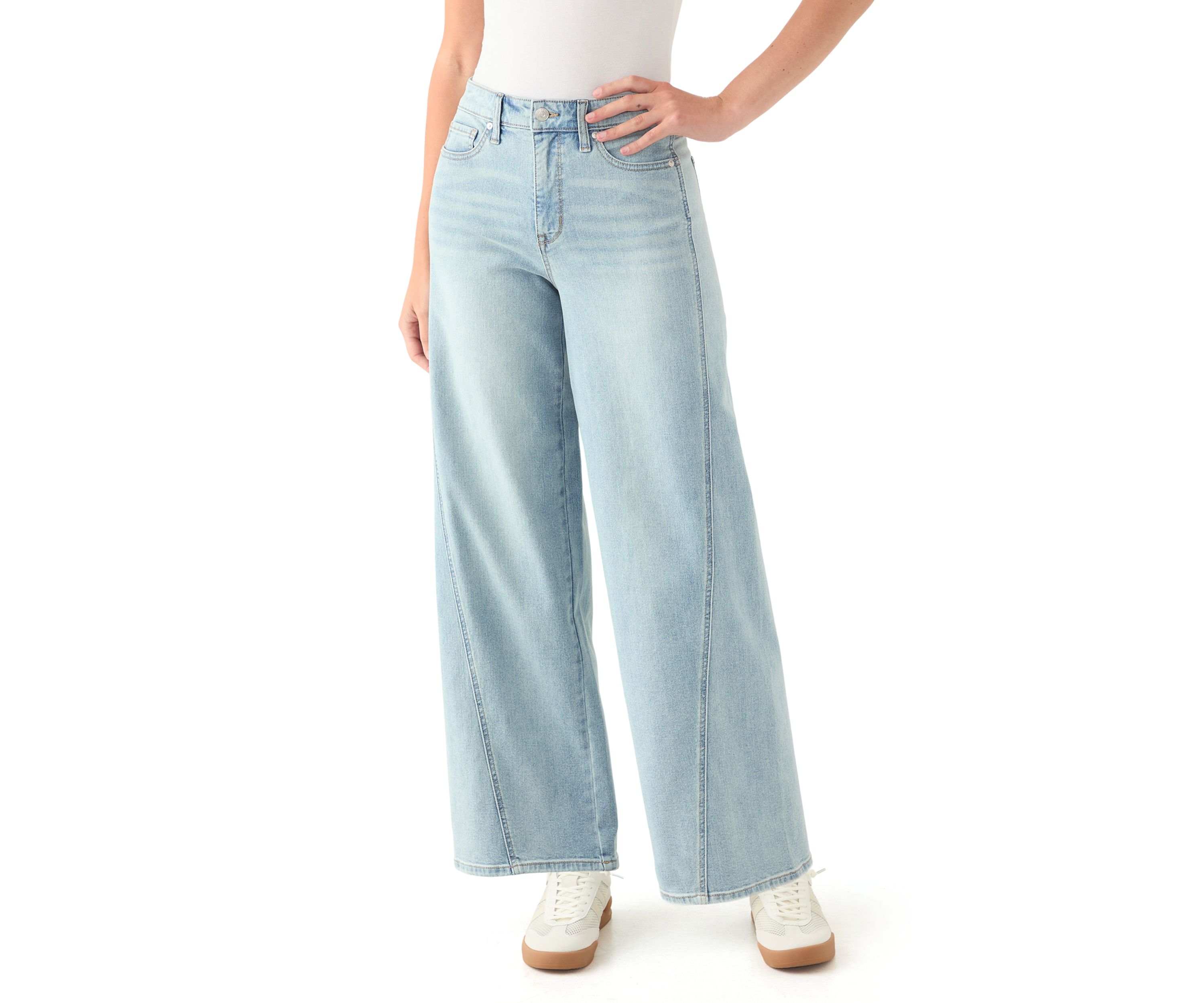 Womens High Rise Seamed Wide Leg Jeans 