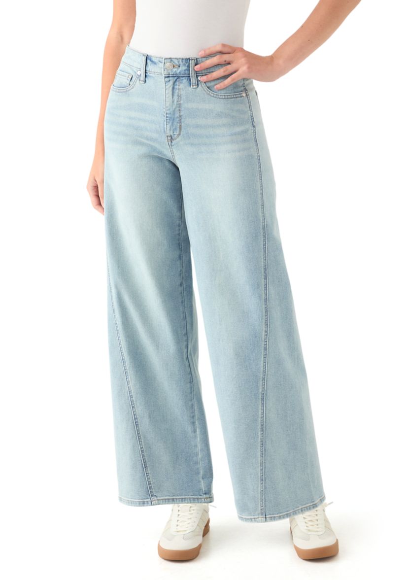 Womens High Rise Seamed Wide Leg Jeans 