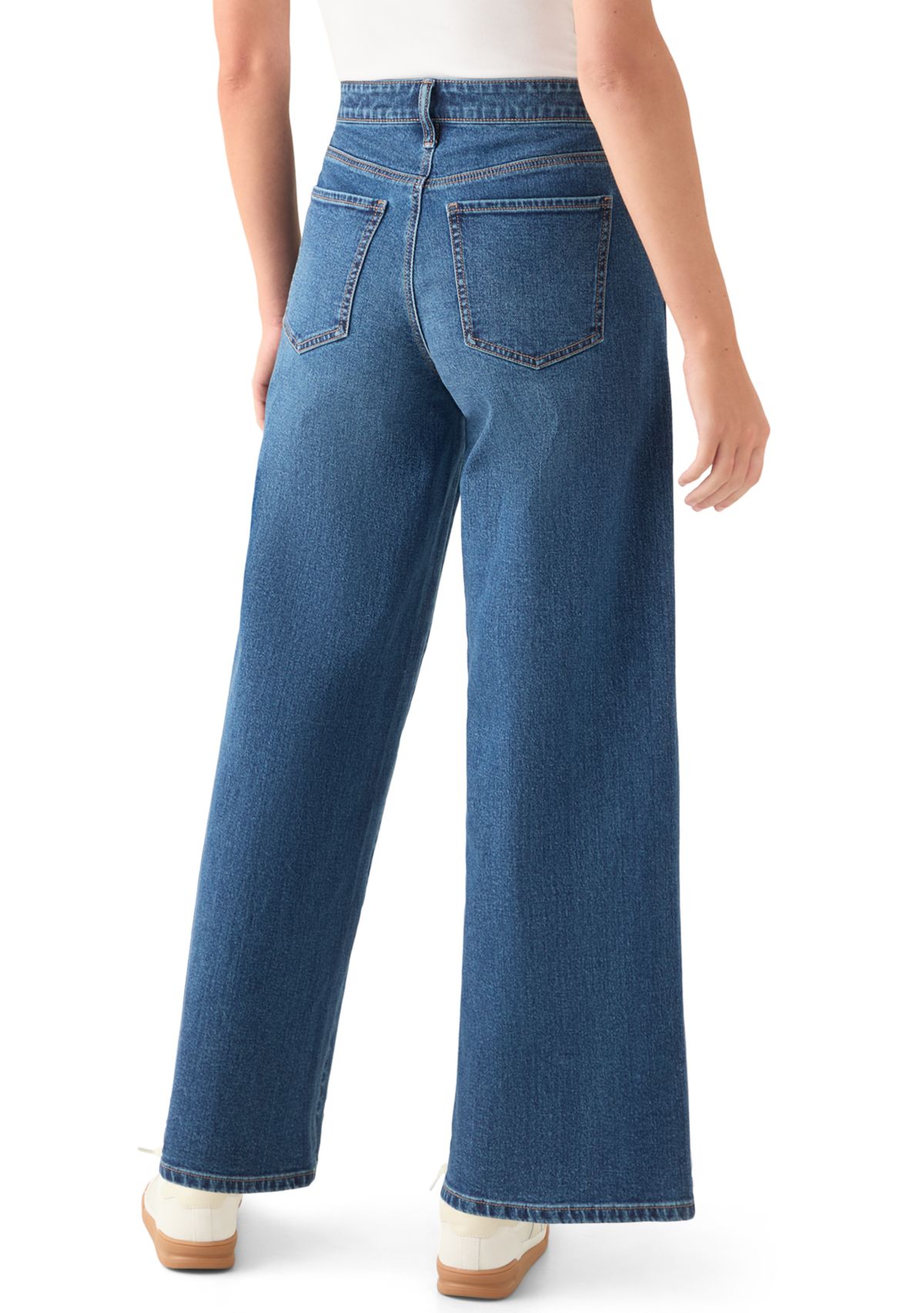 Womens High Rise Seamed Wide Leg Jeans 