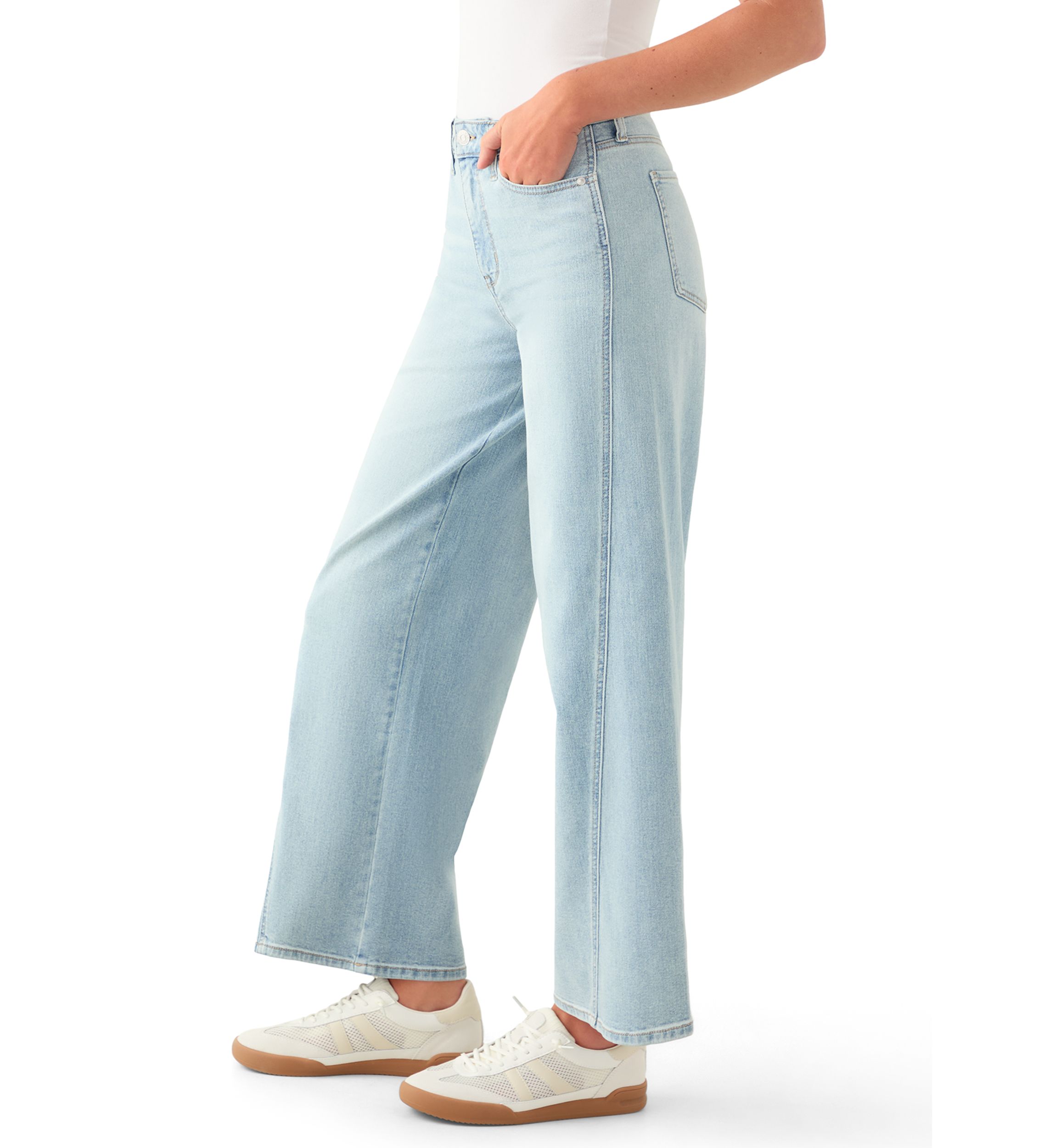 Womens High Rise Seamed Wide Leg Jeans 