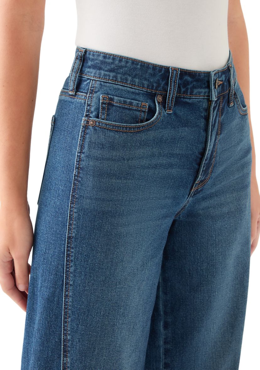 Womens High Rise Seamed Wide Leg Jeans 