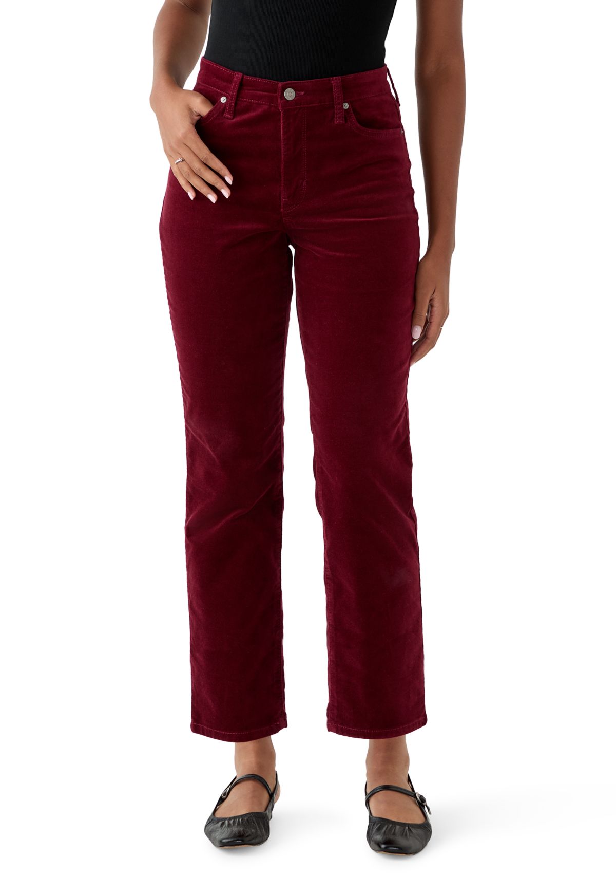 Womens High Rise Velveteen Straight Leg Pants