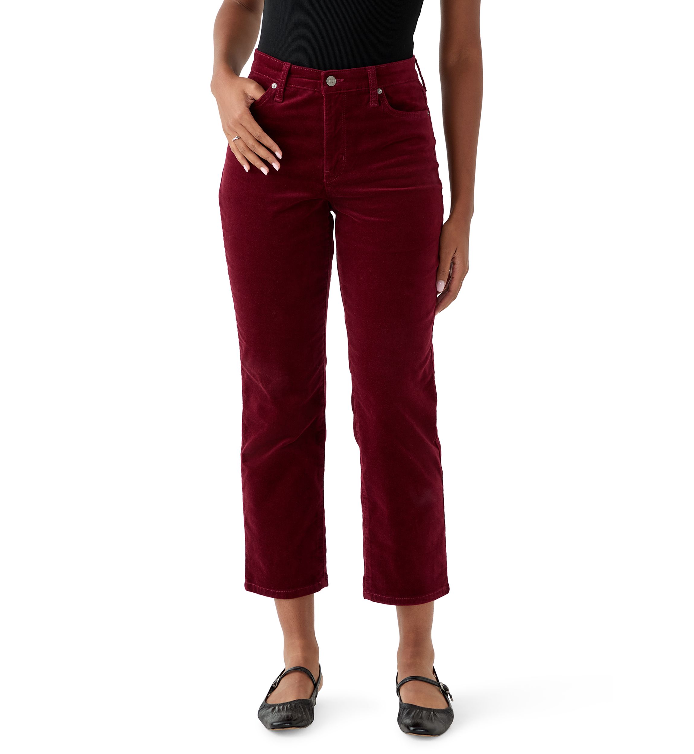 Womens High Rise Velveteen Straight Leg Pants