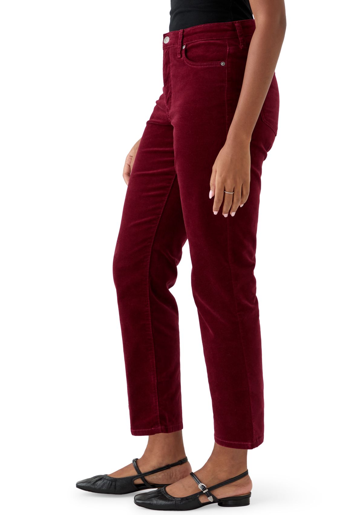 Womens High Rise Velveteen Straight Leg Pants