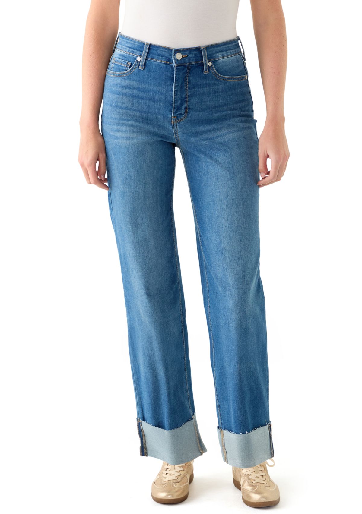 Womens High Rise Tall Cuff Straight Jeans