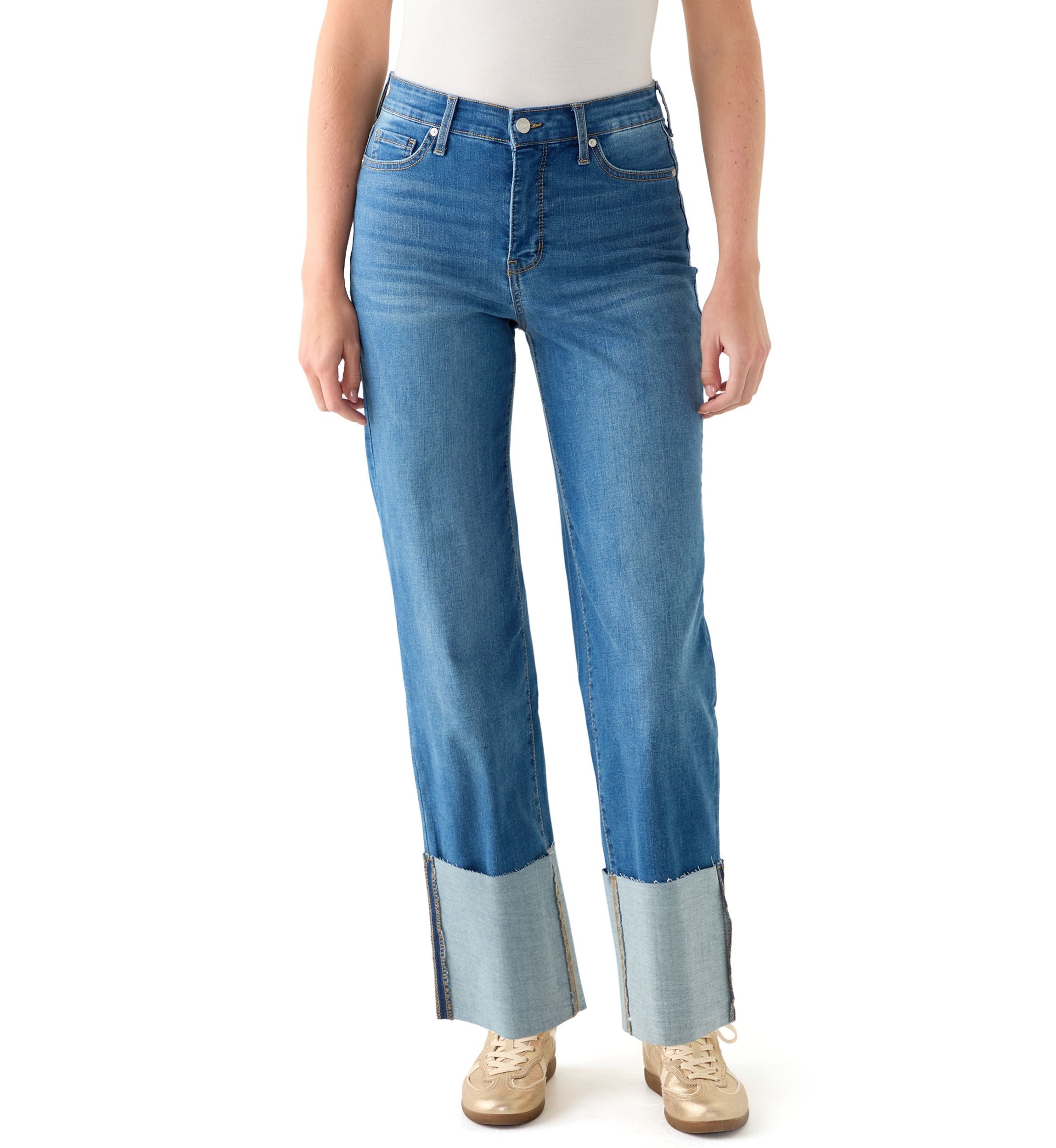 Womens High Rise Tall Cuff Straight Jeans