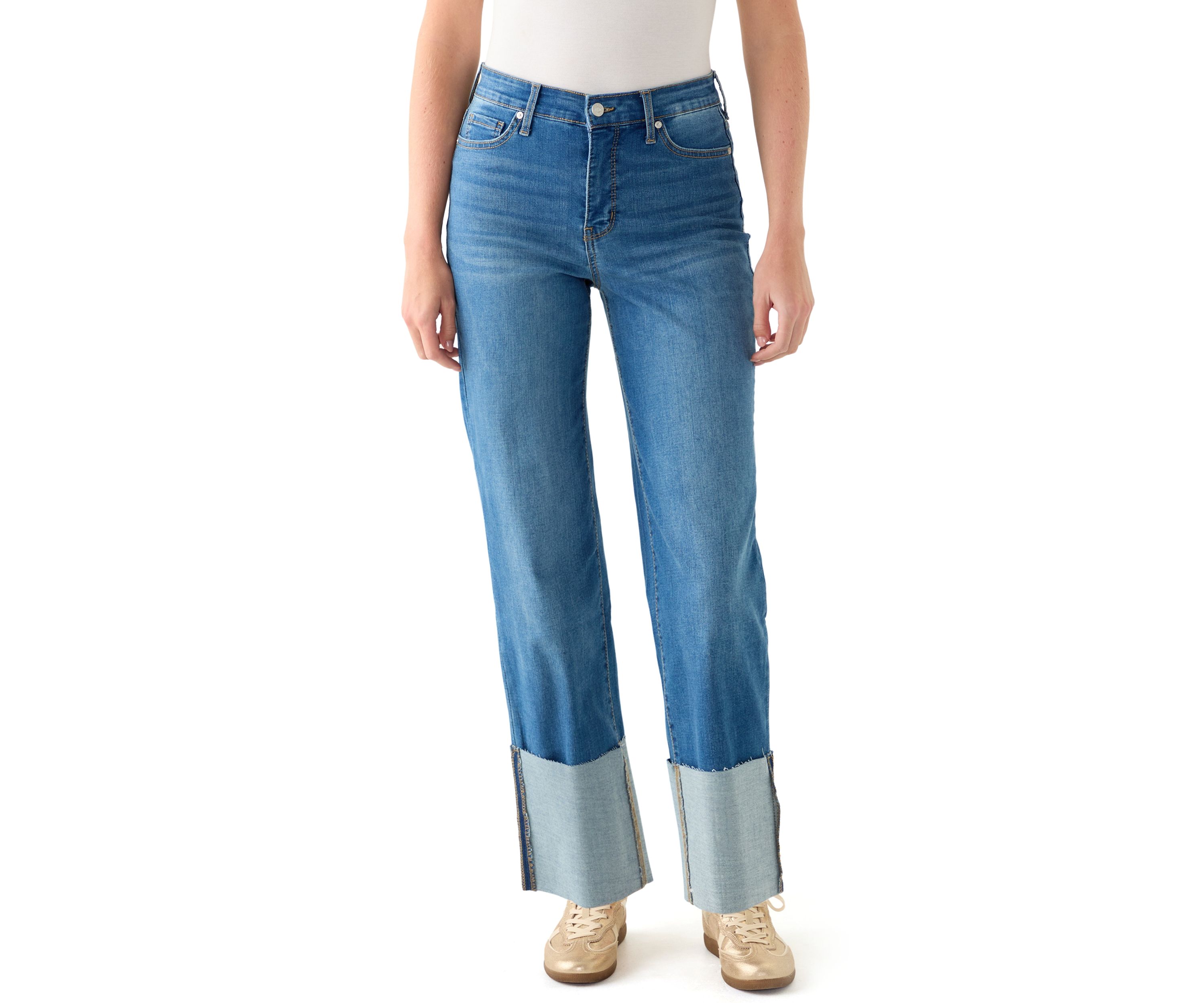 Womens High Rise Tall Cuff Straight Jeans