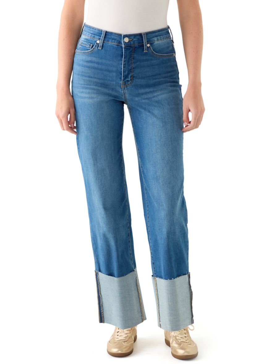 Womens High Rise Tall Cuff Straight Jeans
