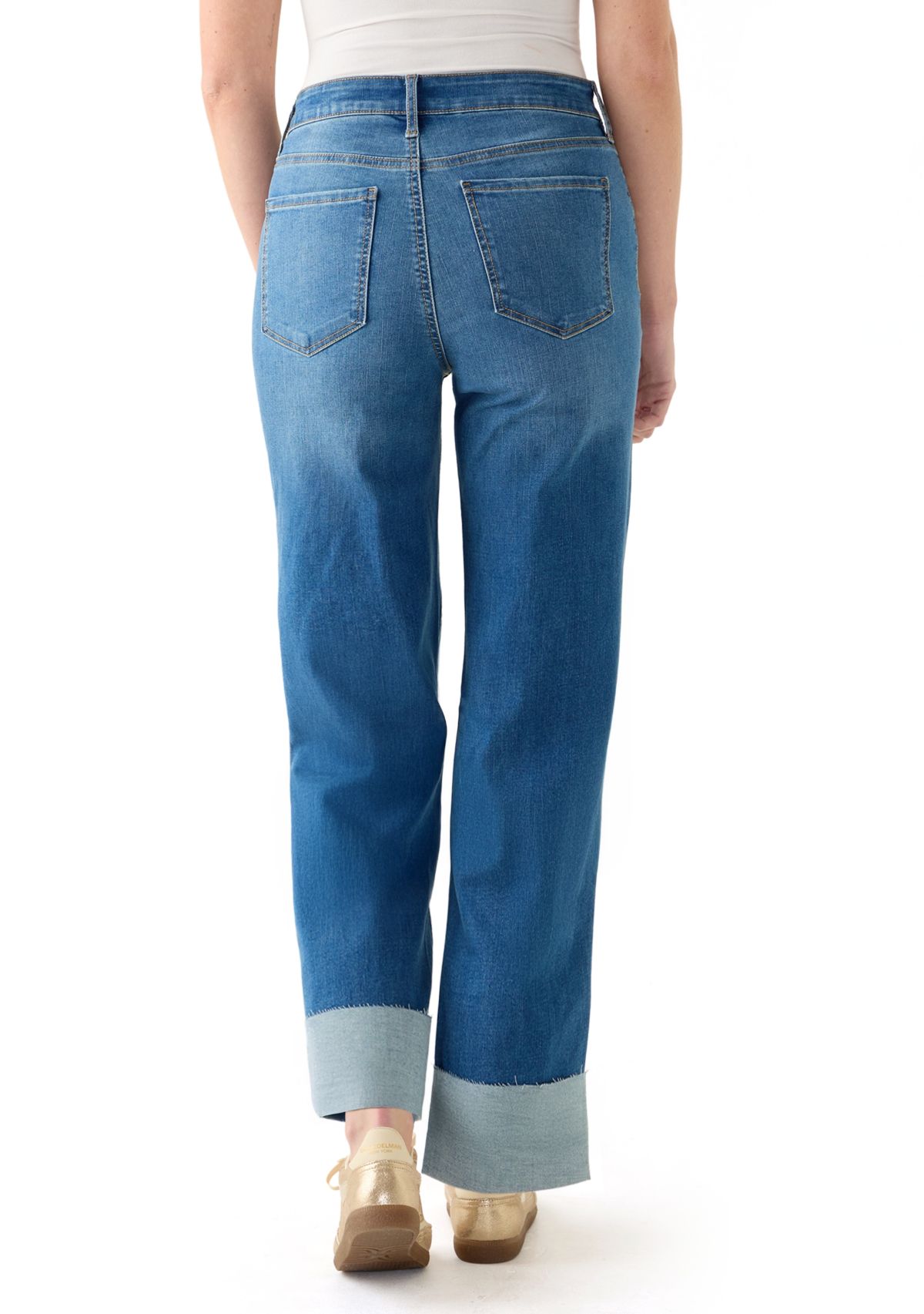 Womens High Rise Tall Cuff Straight Jeans