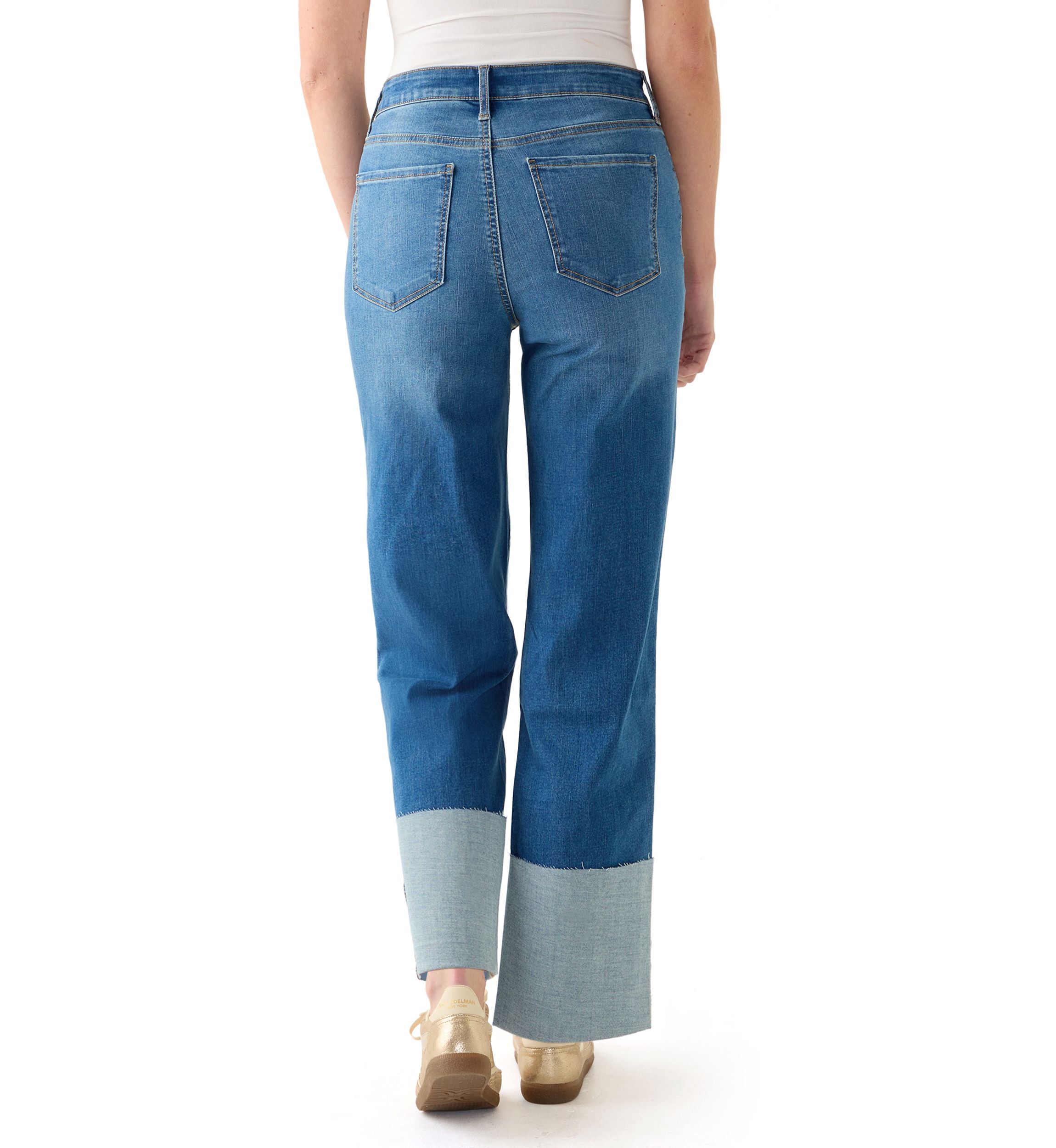 Womens High Rise Tall Cuff Straight Jeans