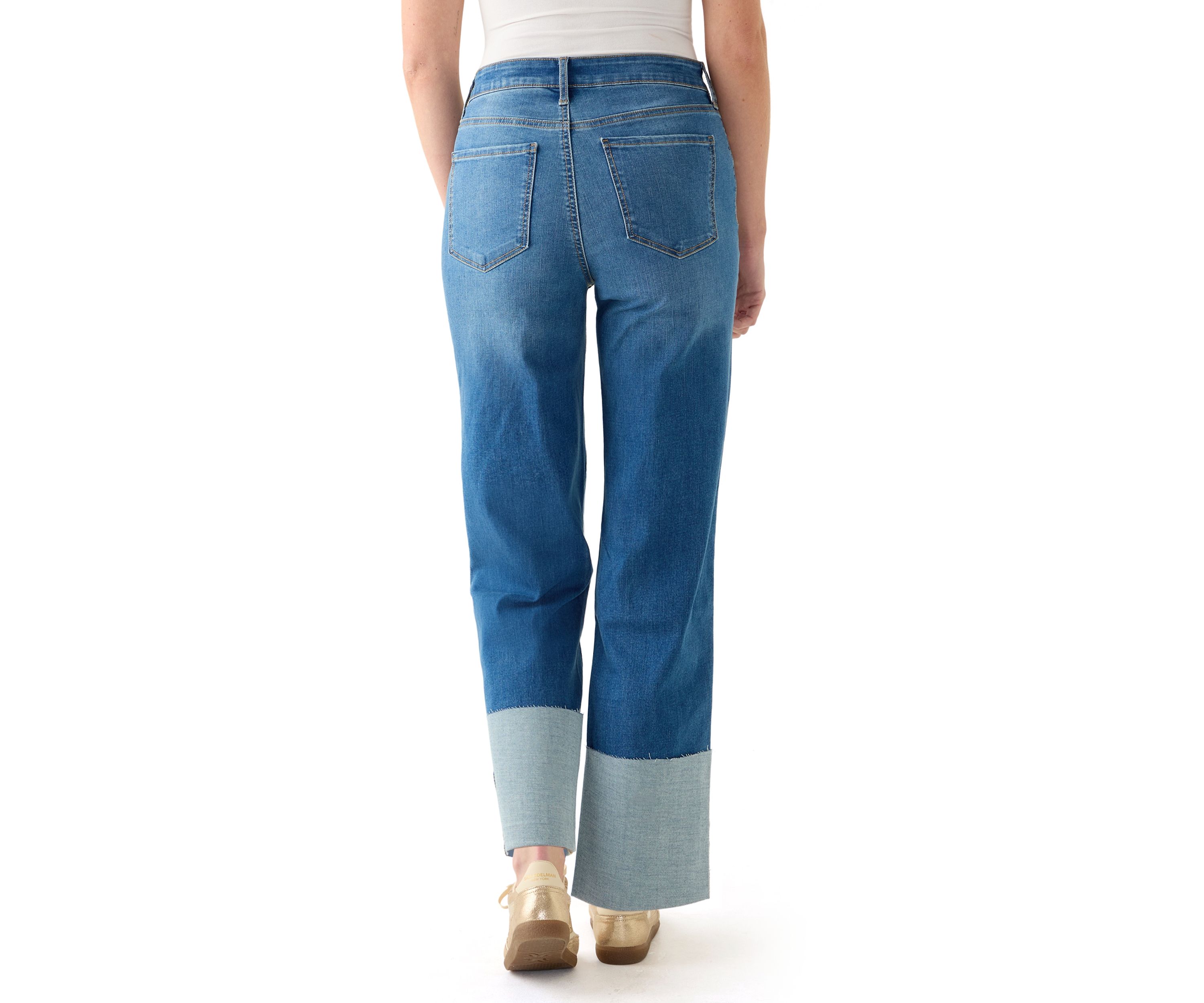 Womens High Rise Tall Cuff Straight Jeans