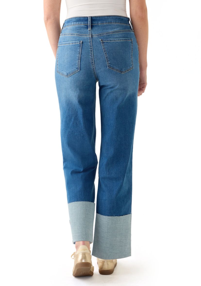 Womens High Rise Tall Cuff Straight Jeans