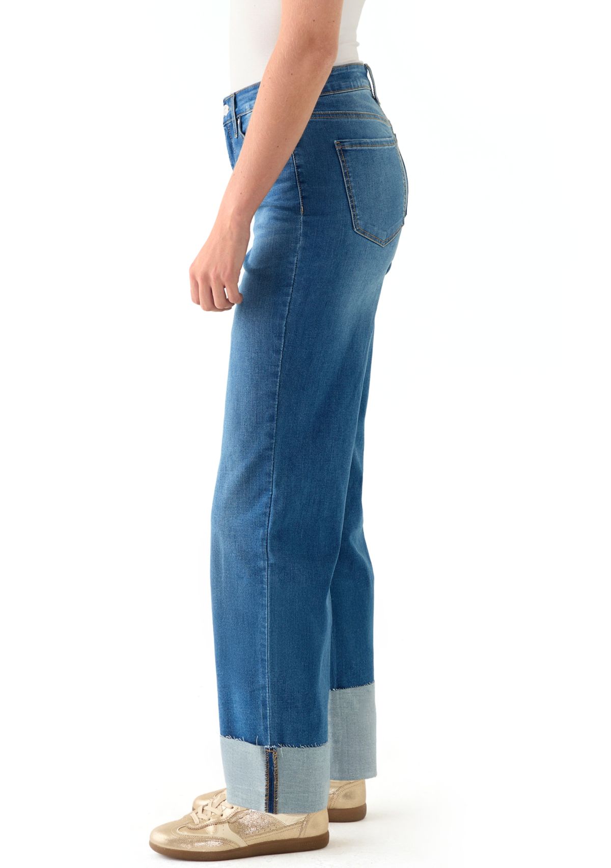 Womens High Rise Tall Cuff Straight Jeans