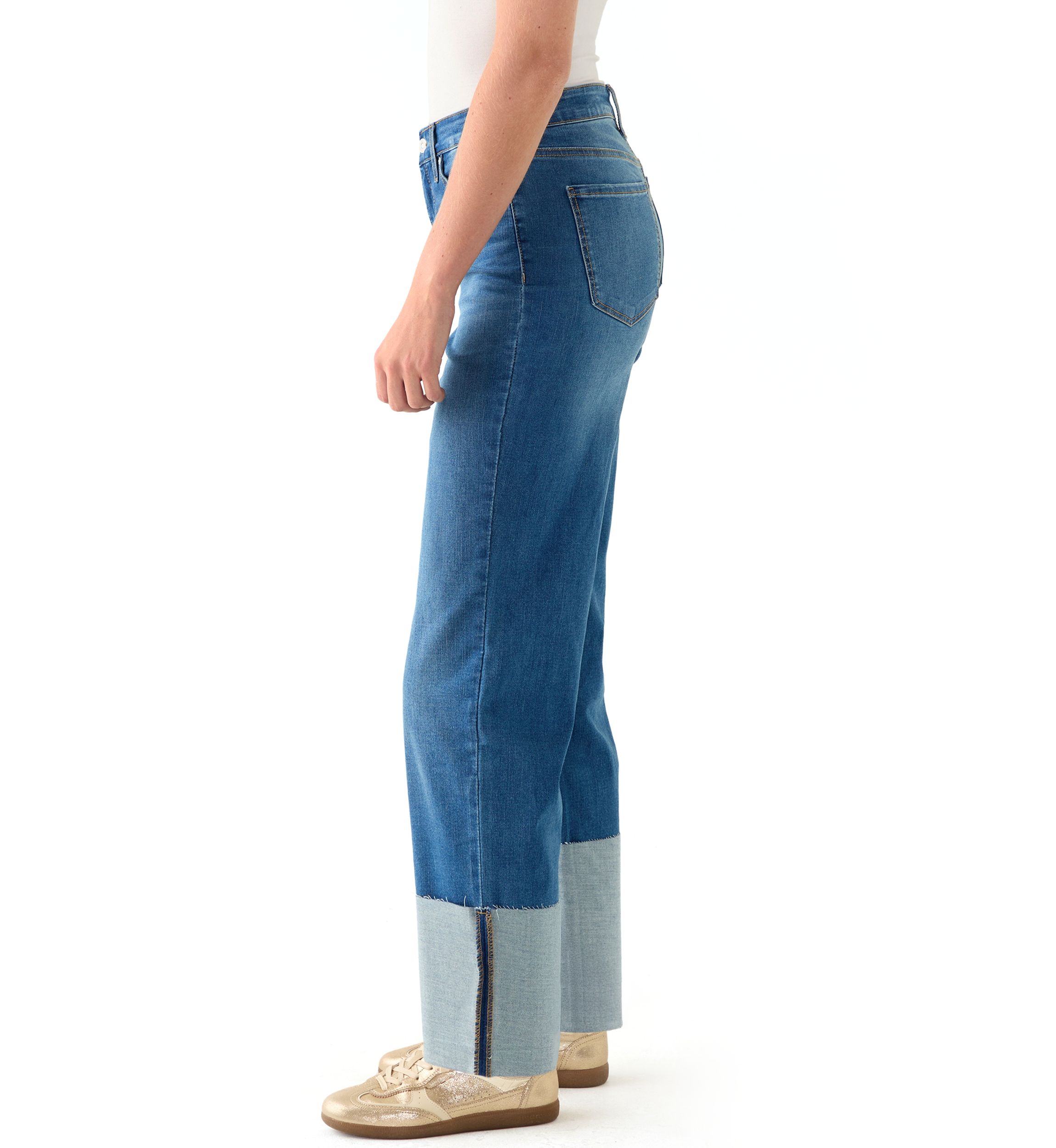 Womens High Rise Tall Cuff Straight Jeans