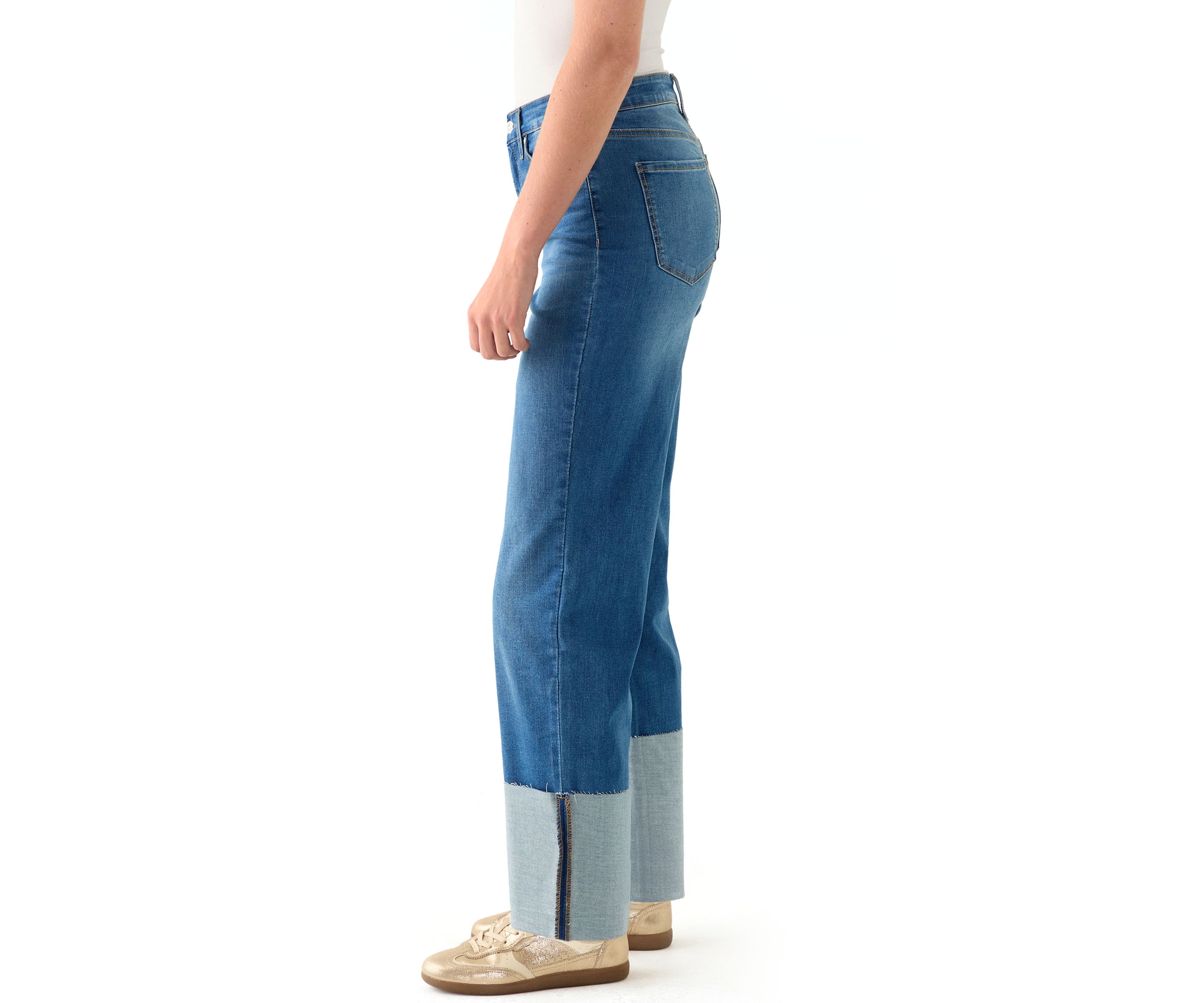 Womens High Rise Tall Cuff Straight Jeans