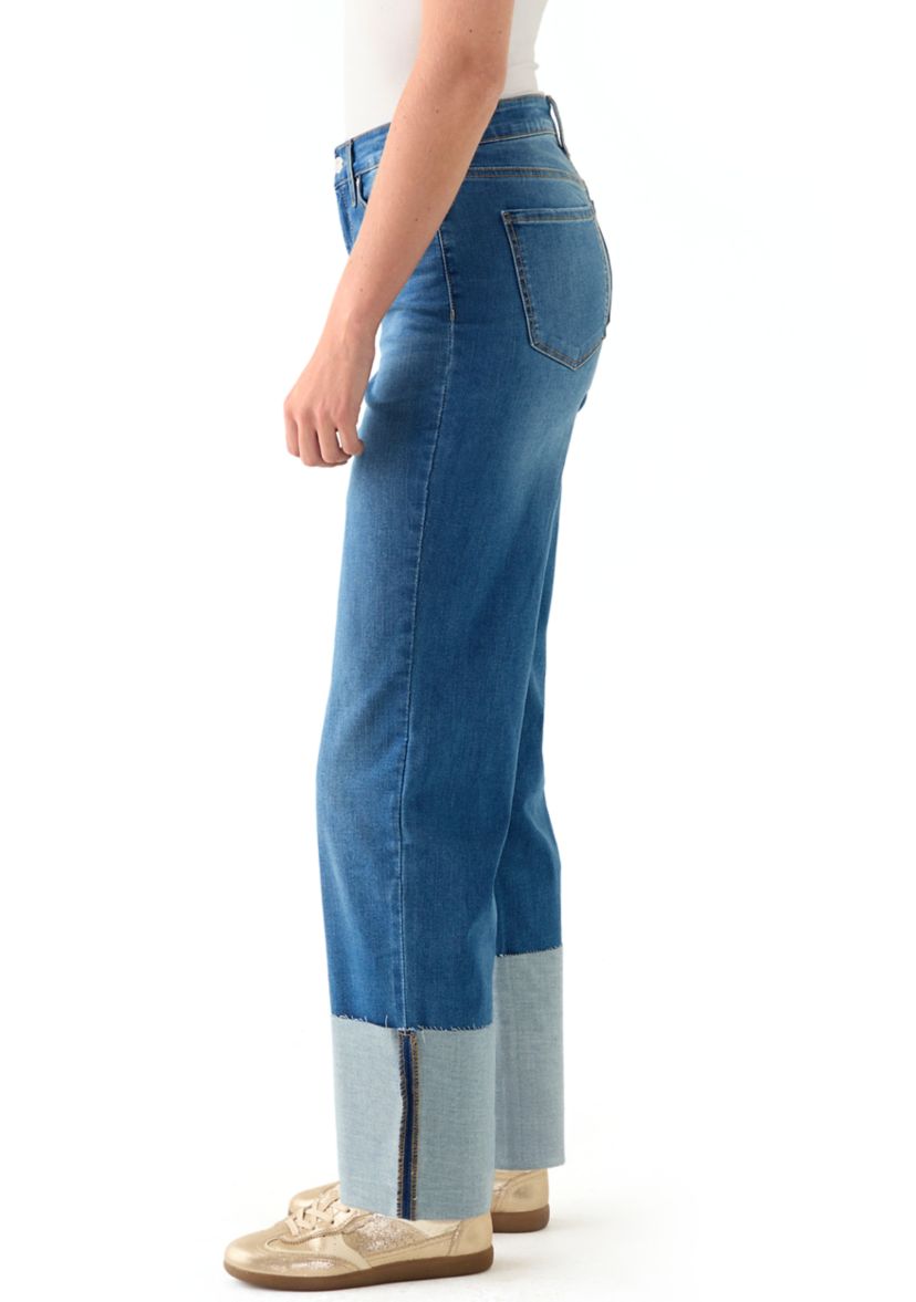 Womens High Rise Tall Cuff Straight Jeans