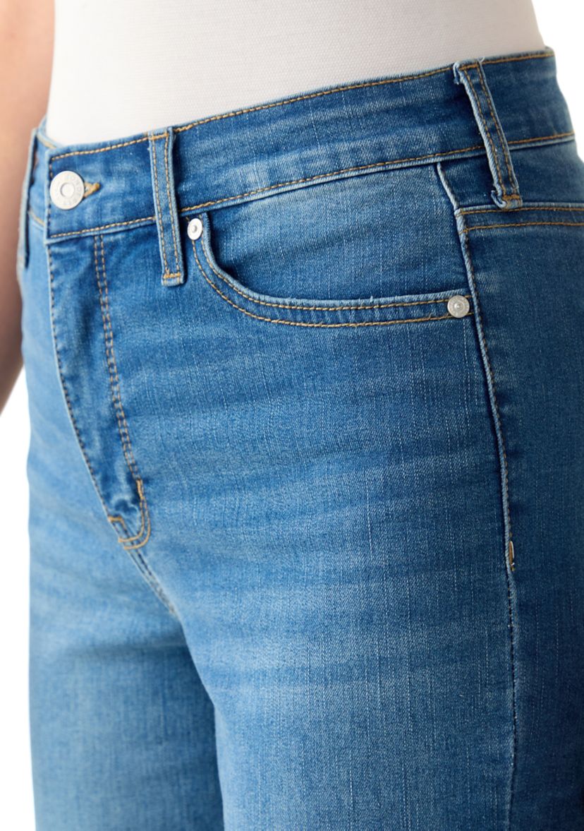 Womens High Rise Tall Cuff Straight Jeans
