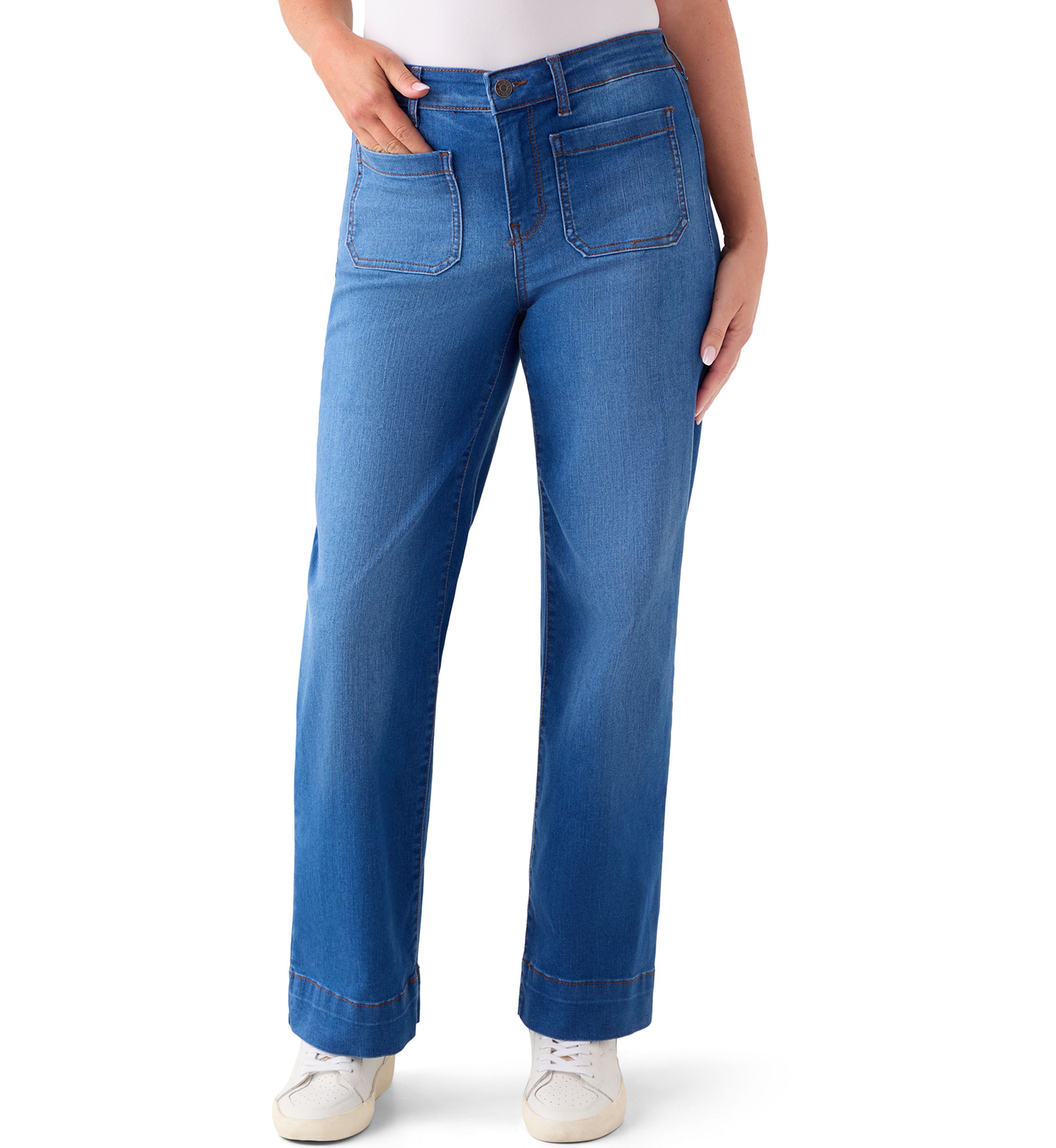 Petite High Rise Patch Pocket Wide Leg Jeans 