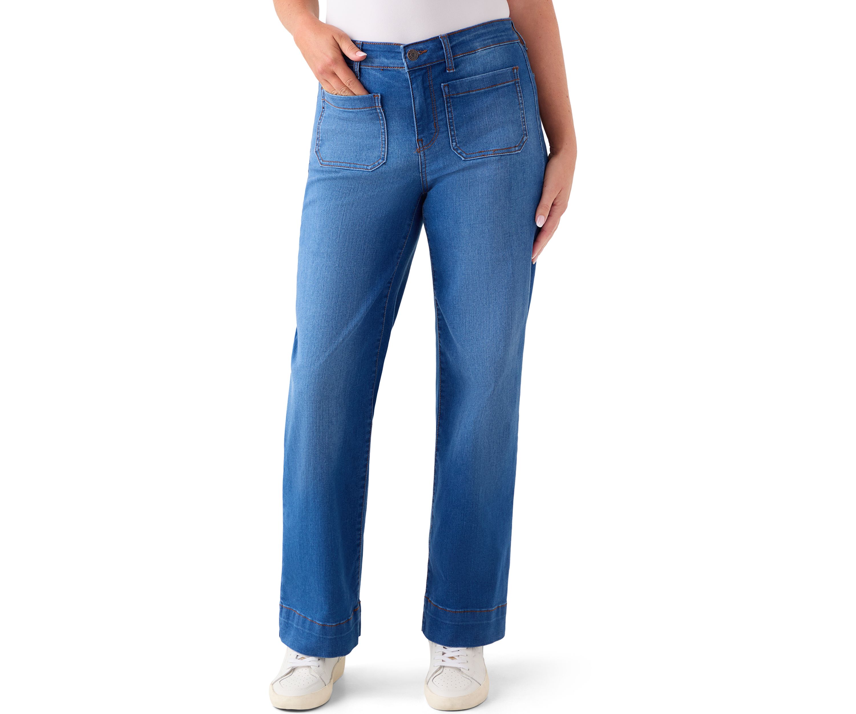 Petite High Rise Patch Pocket Wide Leg Jeans 