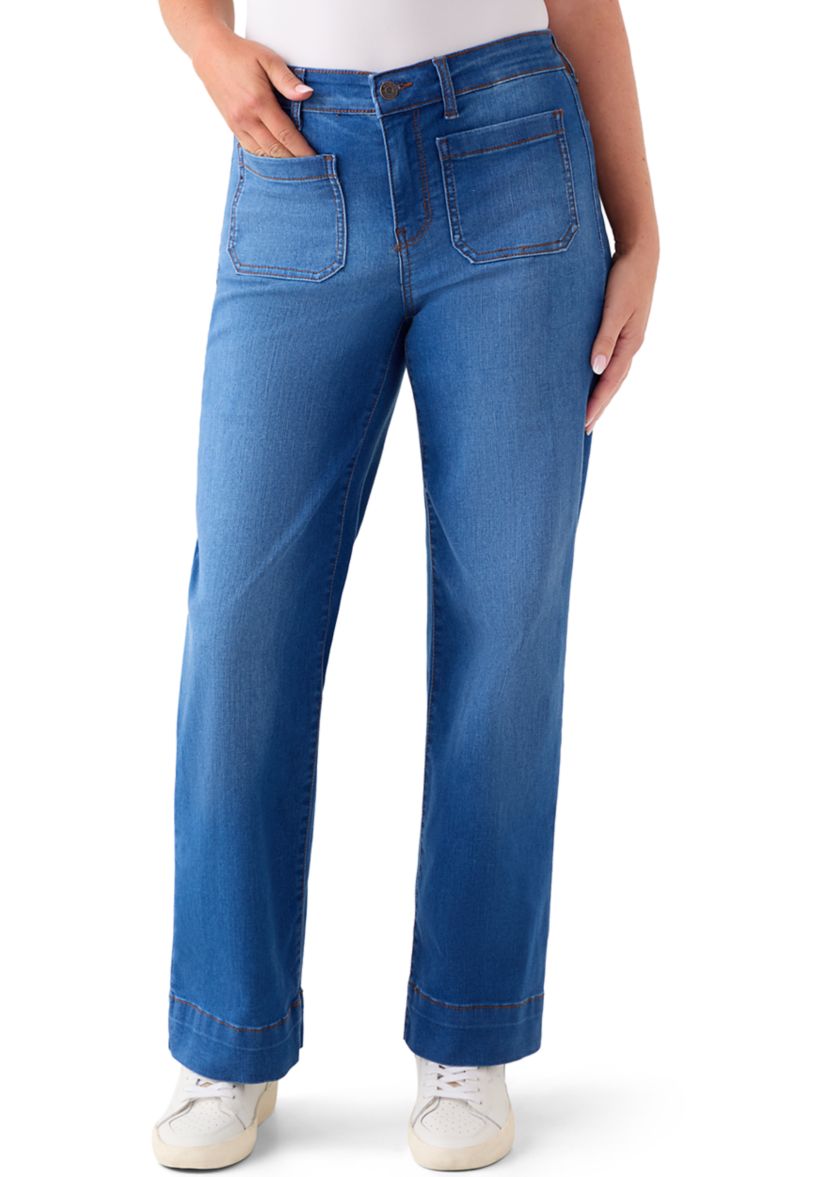 Petite High Rise Patch Pocket Wide Leg Jeans 