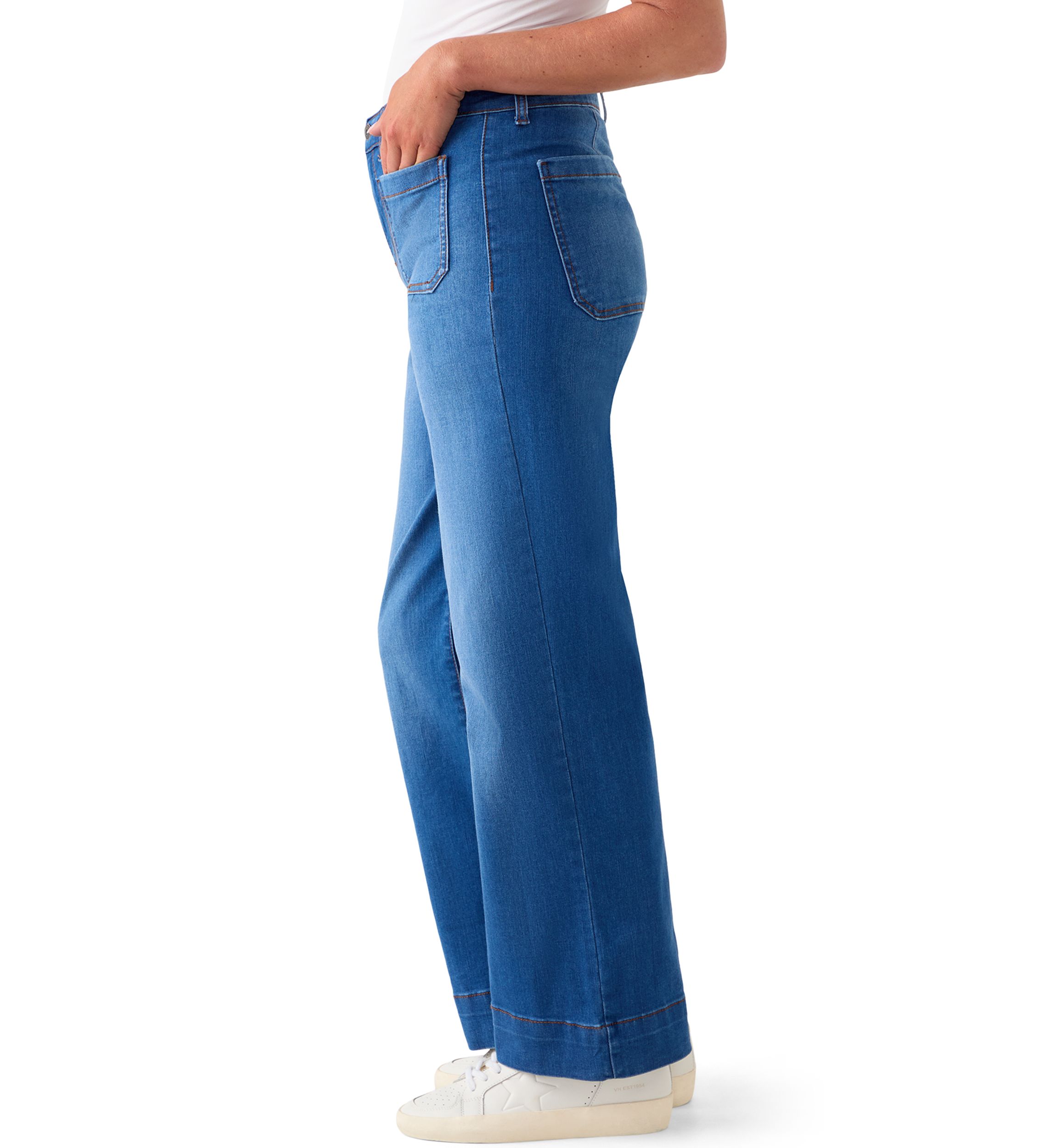 Petite High Rise Patch Pocket Wide Leg Jeans 