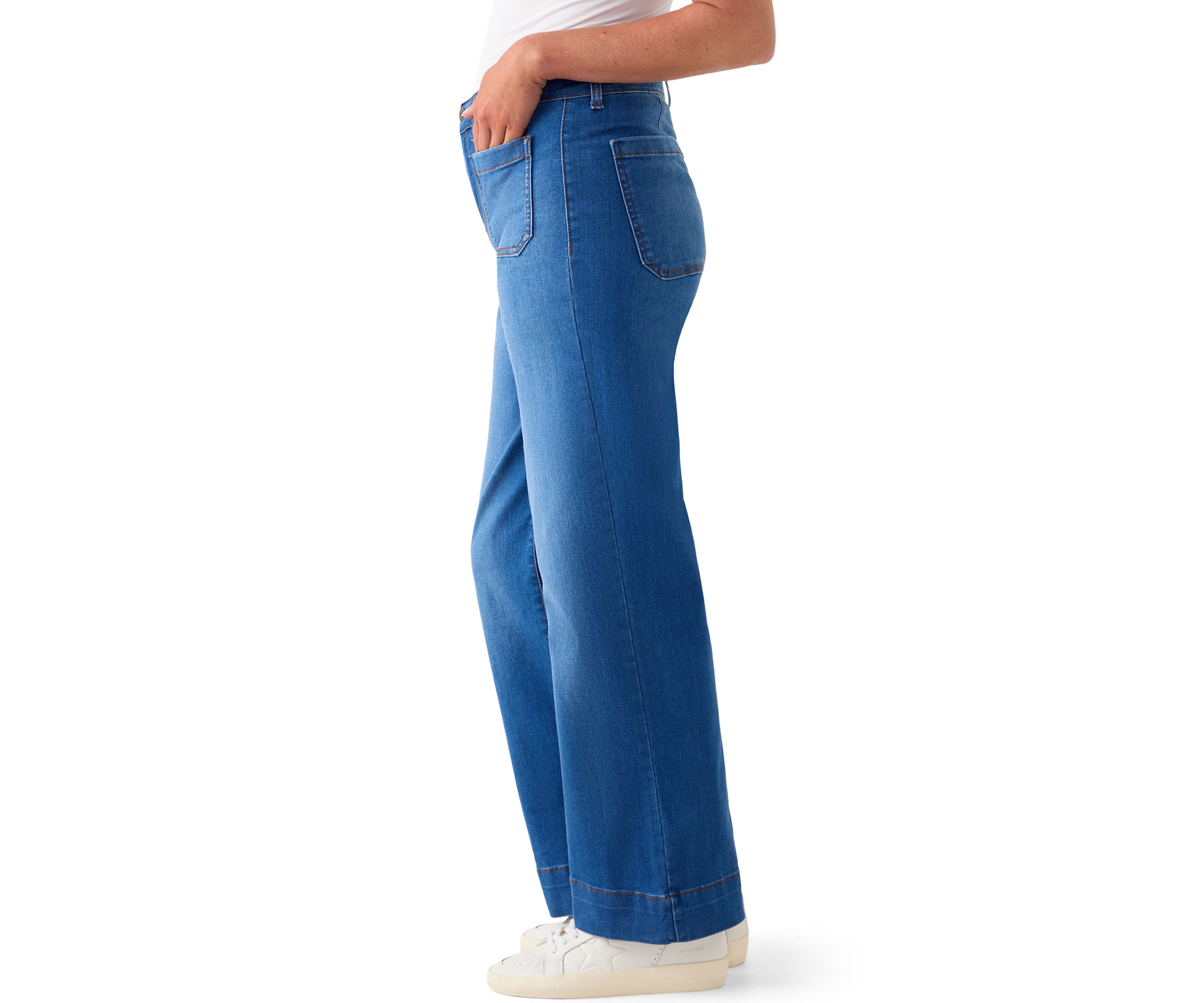 Petite High Rise Patch Pocket Wide Leg Jeans 