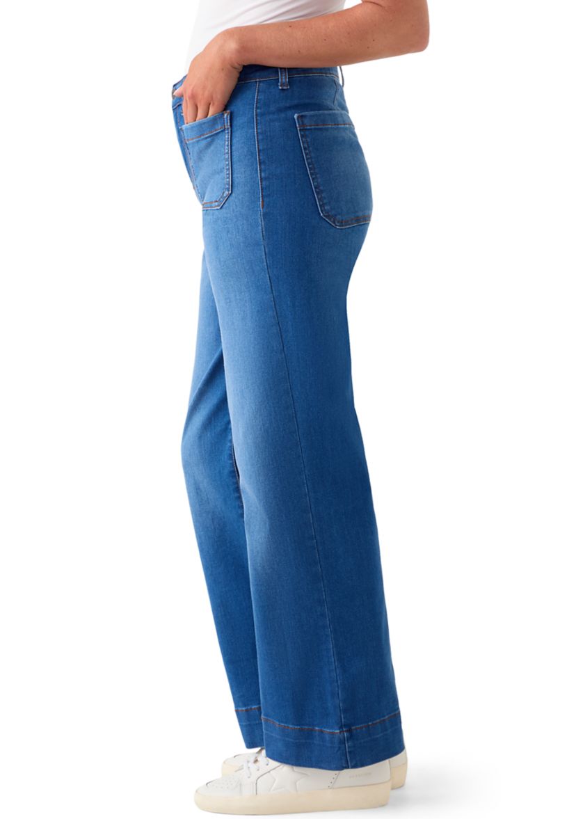Petite High Rise Patch Pocket Wide Leg Jeans 
