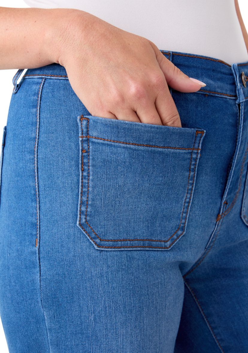 Petite High Rise Patch Pocket Wide Leg Jeans 