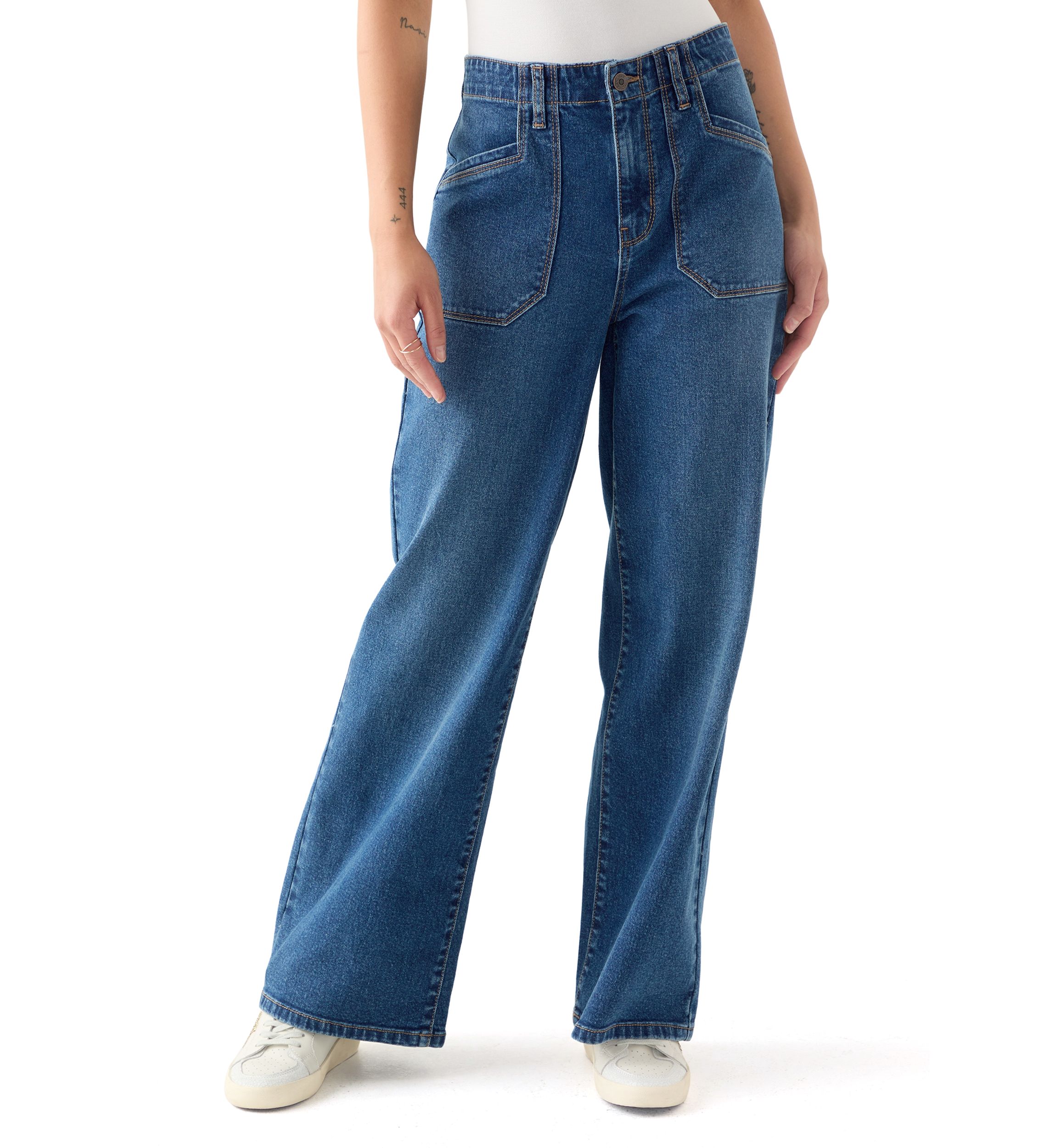 Petite High Rise Pocket Wide Leg Jeans
