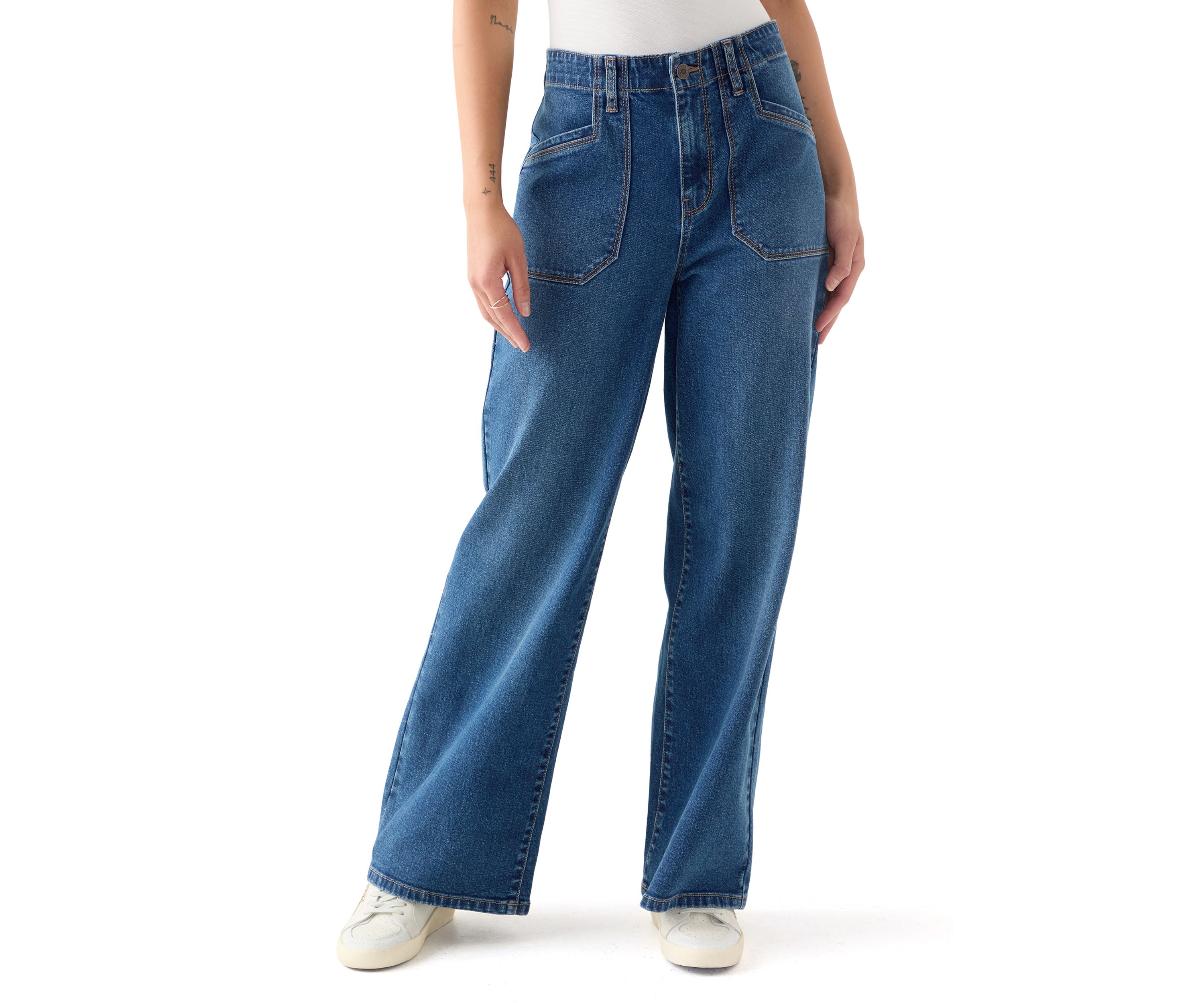 Petite High Rise Pocket Wide Leg Jeans