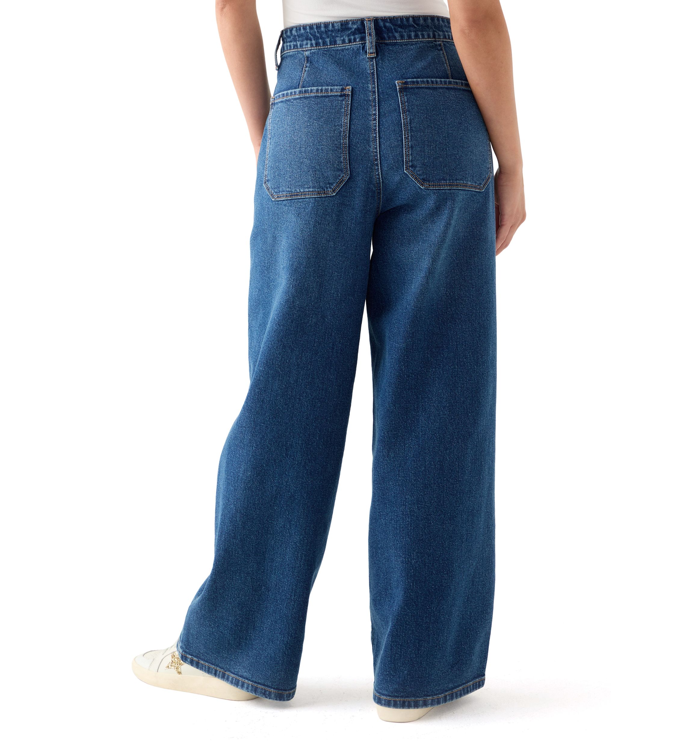 Petite High Rise Pocket Wide Leg Jeans