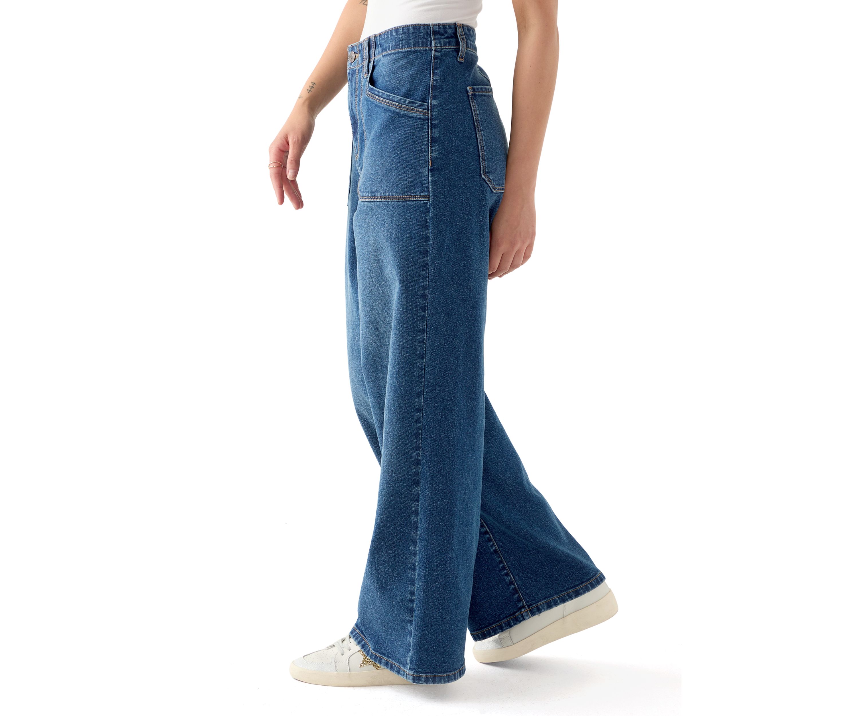 Petite High Rise Pocket Wide Leg Jeans