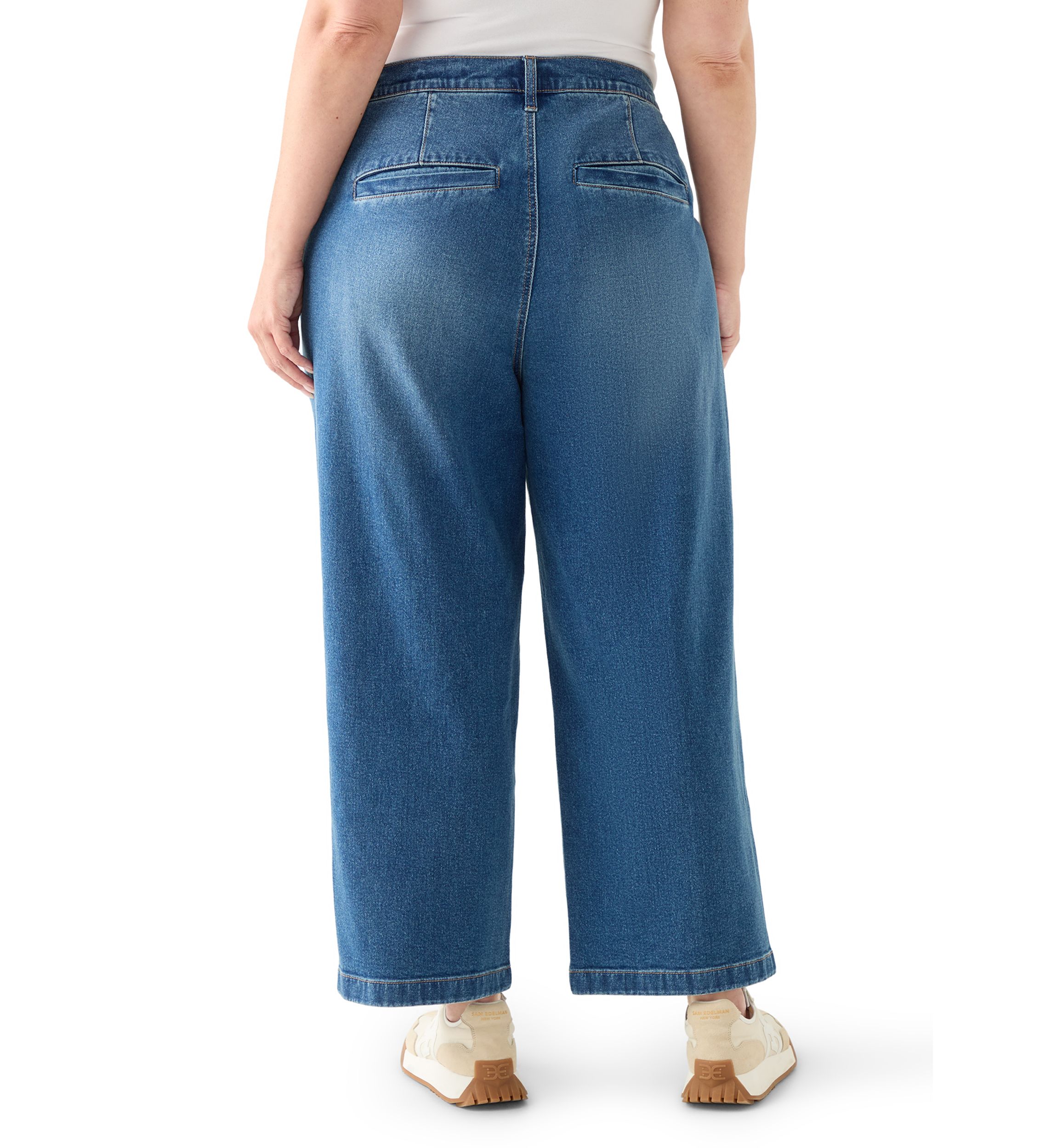 Plus Size Wide Leg Crop Denim Pants with Rope Belt