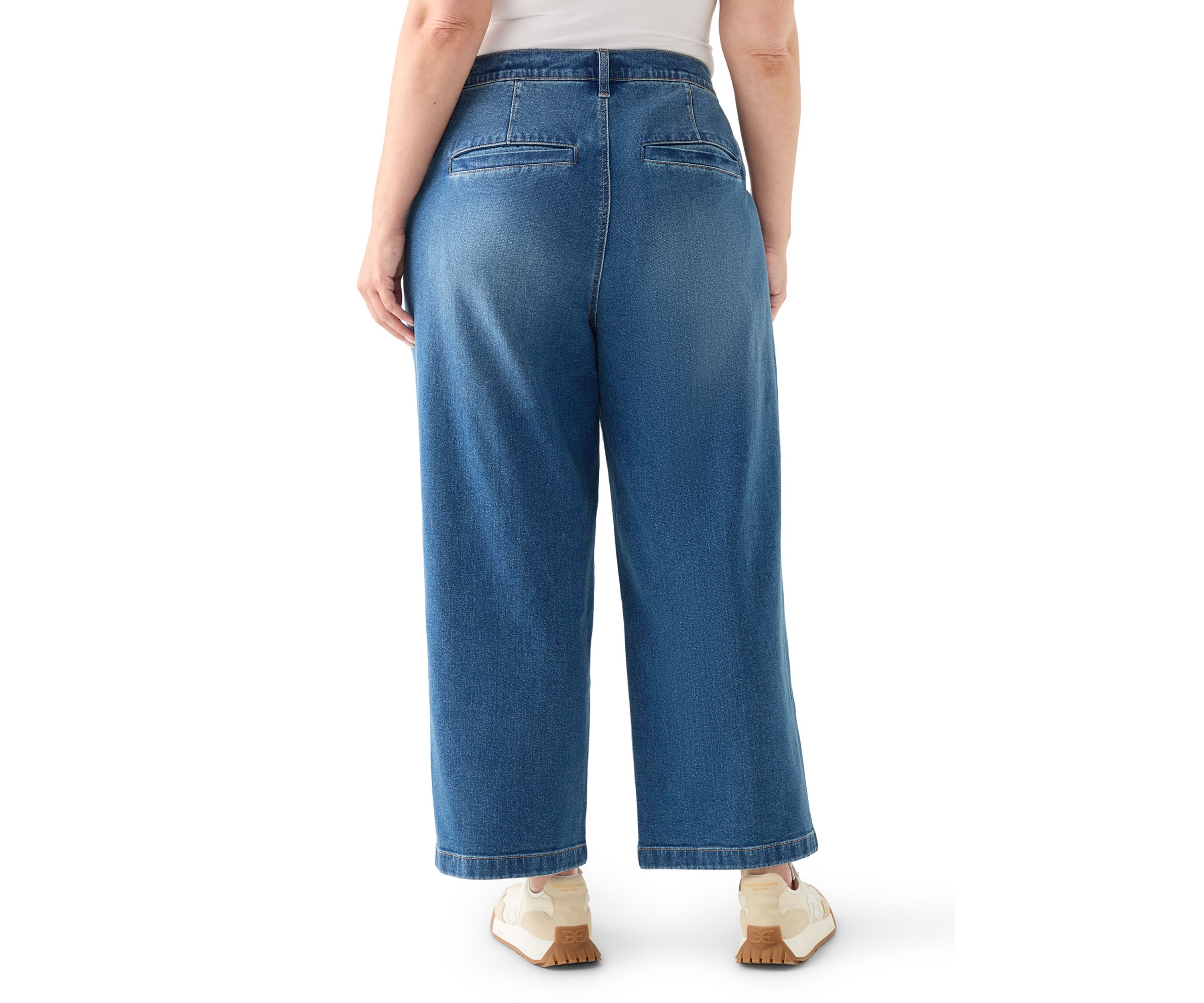 Plus Size Wide Leg Crop Denim Pants with Rope Belt