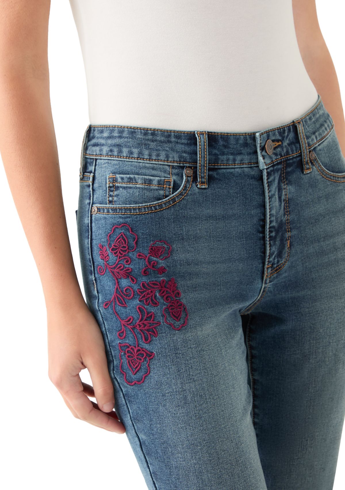 Womens Mid Rise Embroidered Bootcut Jeans