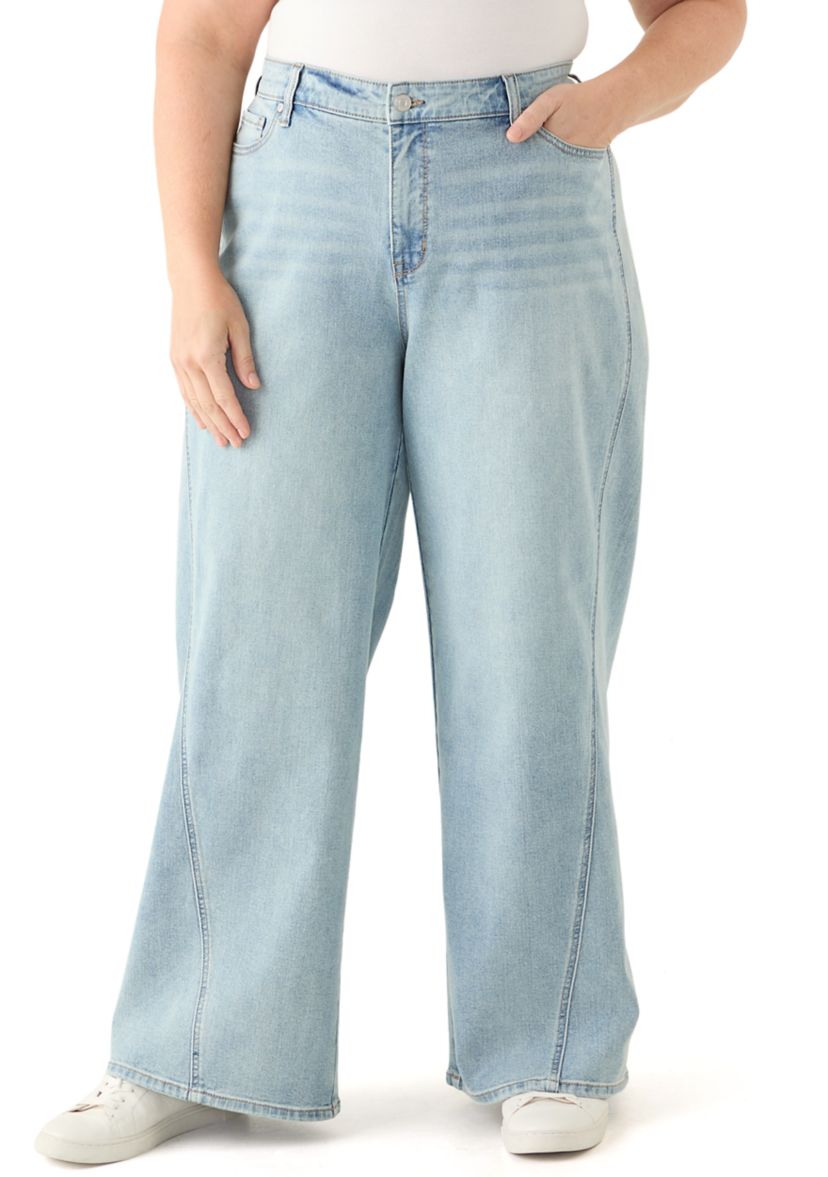 Plus Size High Rise Forward Seam Wide Leg Jeans 