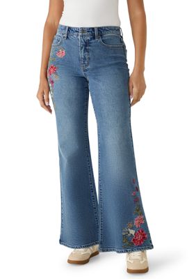 Wonderly Women's High Rise Embroidered 70s Flare Jeans, 10