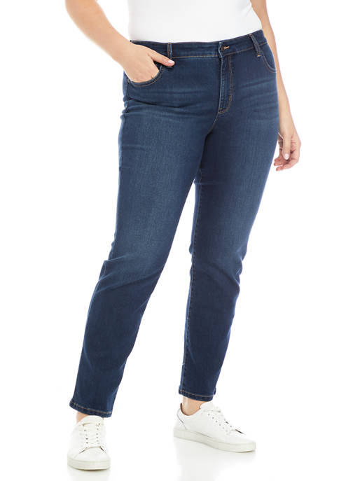Plus Size Mid Rise Straight Jeans 