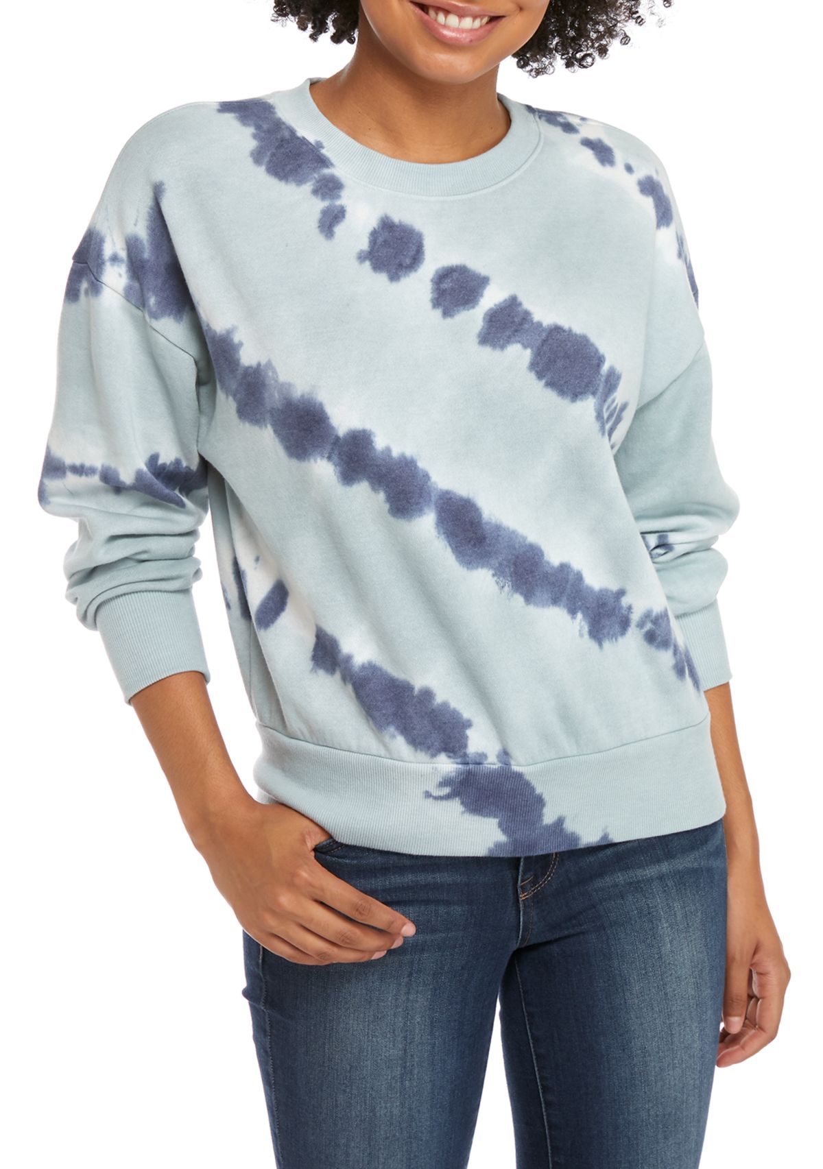 Juniors Tie Dye Fleece Crew Neck Pullover