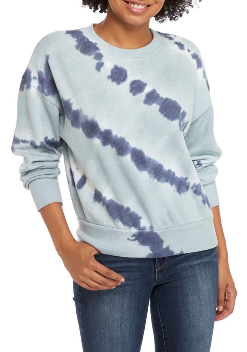 Juniors Tie Dye Fleece Crew Neck Pullover
