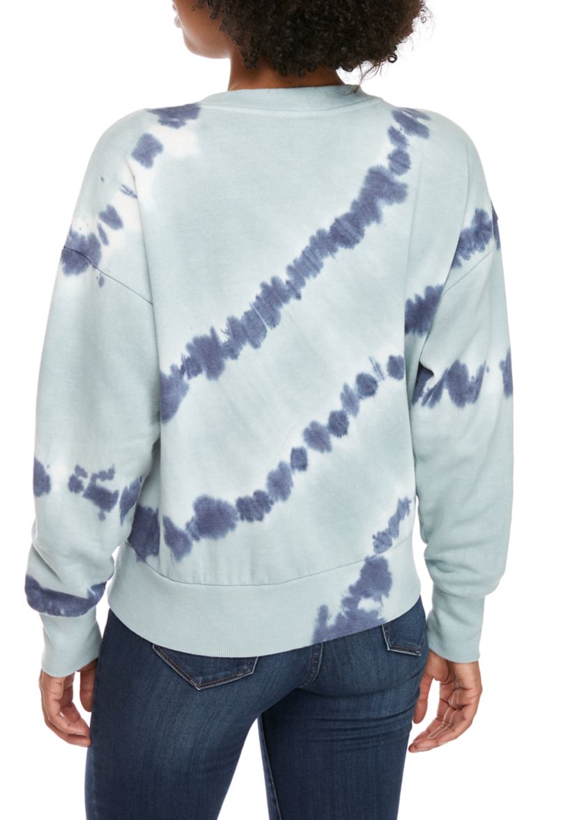 Juniors Tie Dye Fleece Crew Neck Pullover