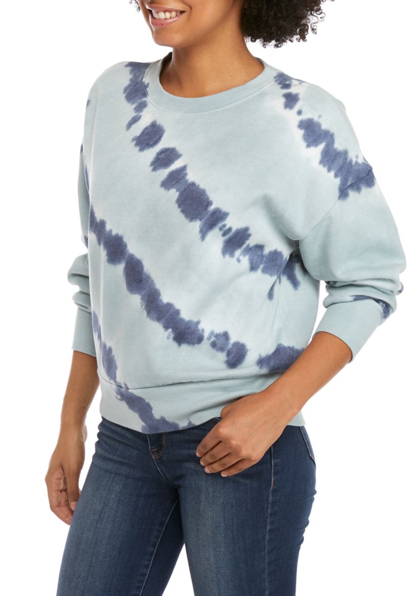 Juniors Tie Dye Fleece Crew Neck Pullover