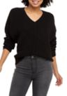 Juniors Seam Front V-Neck Mossy Sweater 