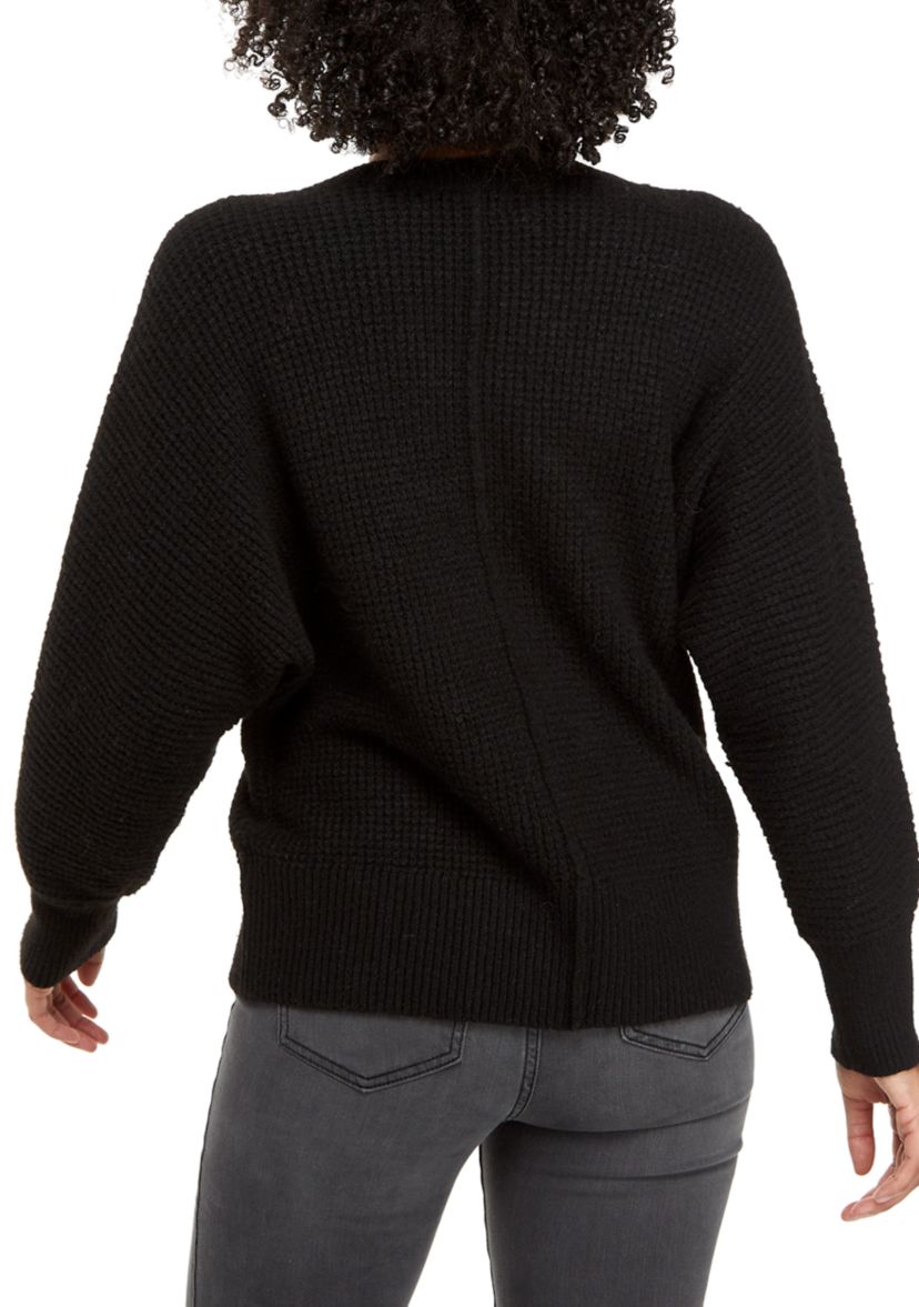 Juniors Seam Front V-Neck Mossy Sweater 